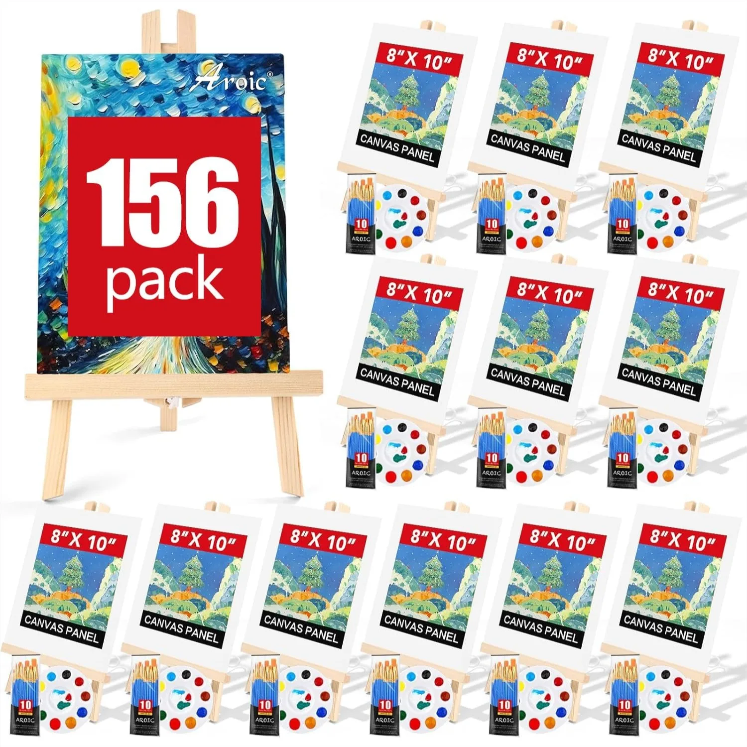 156 PCS Painting Set with 12 Wood Easels, 120 Brushes, 12 Drawing Boards & 12 Palettes for Adults Painting Party
156 PCS Painting Set with 12 Wood Easels, 120 Brushes, 12 Drawing Boards & 12 Palettes for Adults Painting Party