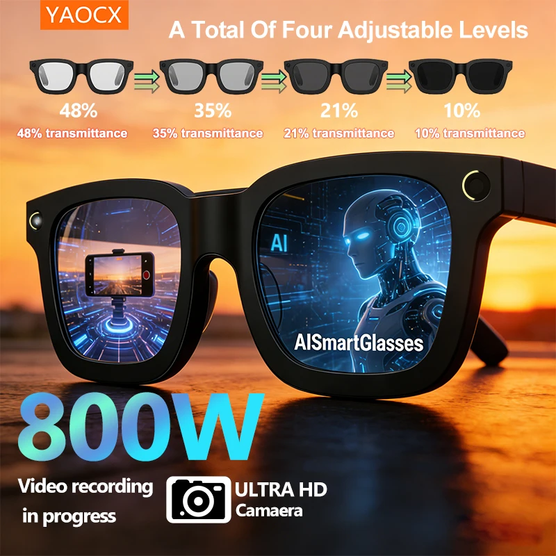 Smart Adjustable Color AI Glasses 800W Video Shooting 32G Memory Bluetooth Call Music Function for Video Shooting And Photograph
Smart Adjustable Color AI Glasses 800W Video Shooting 32G Memory Bluetooth Call Music Function for Video Shooting And Photograph
