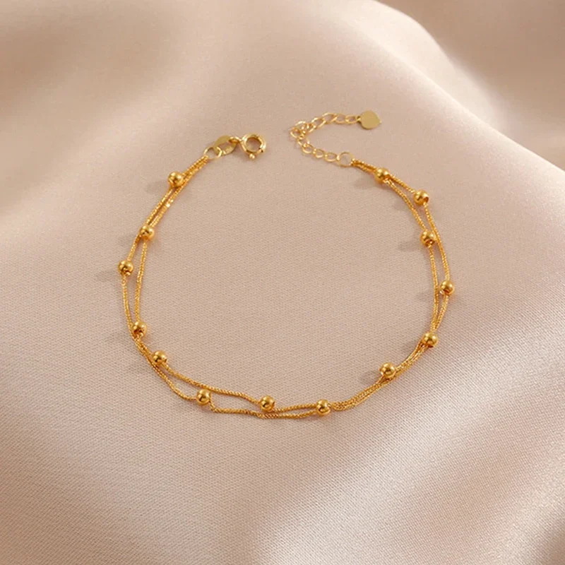 Real 18K Gold Double Layer Bead Bracelet Pure AU750 Adjustable Chopin Chain Fine Jewelry Gift for Women
Real 18K Gold Double Layer Bead Bracelet Pure AU750 Adjustable Chopin Chain Fine Jewelry Gift for Women