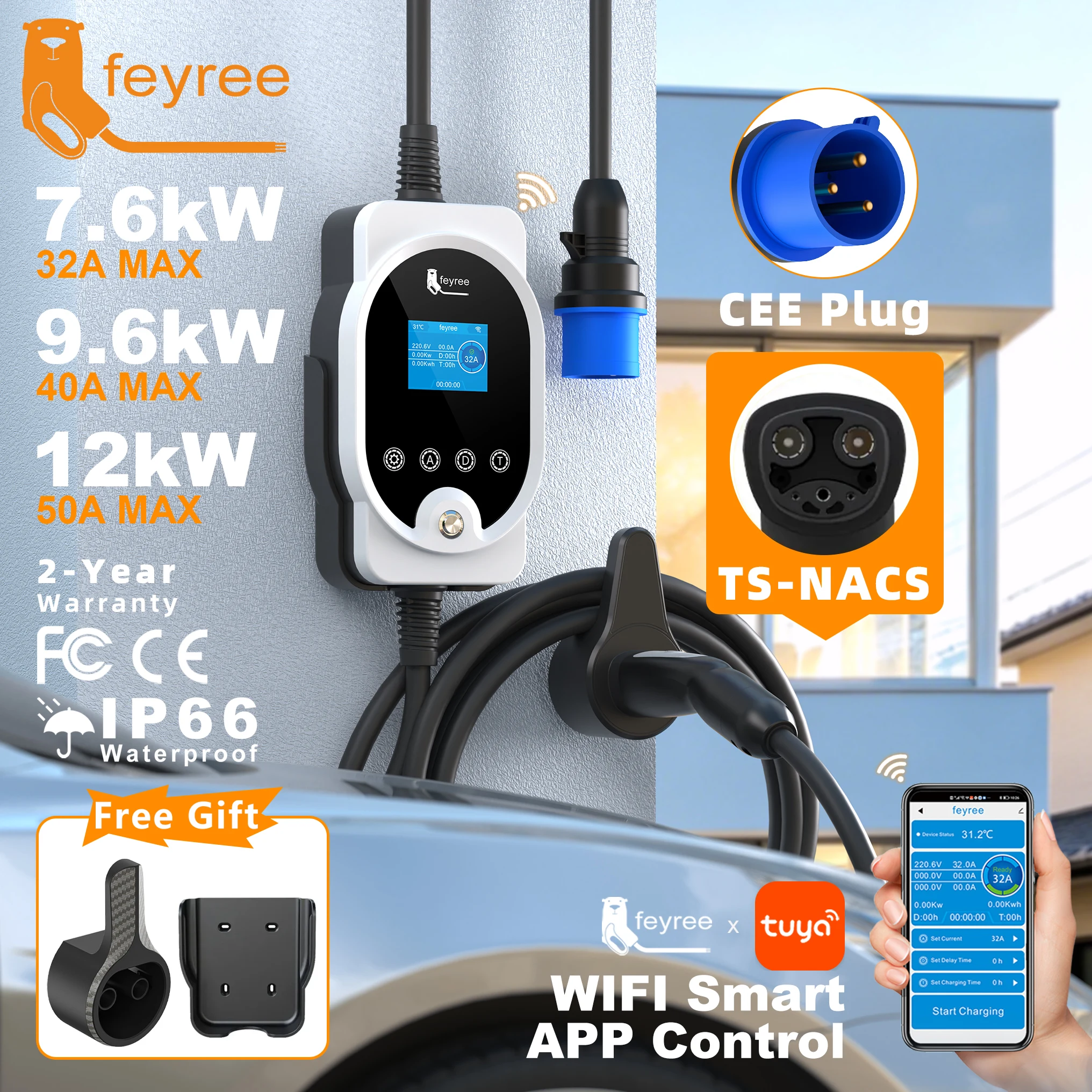 feyree EV TS-NACS Socket Portable Charger 50A 40A 32A Fast Charger Smart APP Control Adjust Current & Timer for All Tesla EV Car
feyree EV TS-NACS Socket Portable Charger 50A 40A 32A Fast Charger Smart APP Control Adjust Current & Timer for All Tesla EV Car