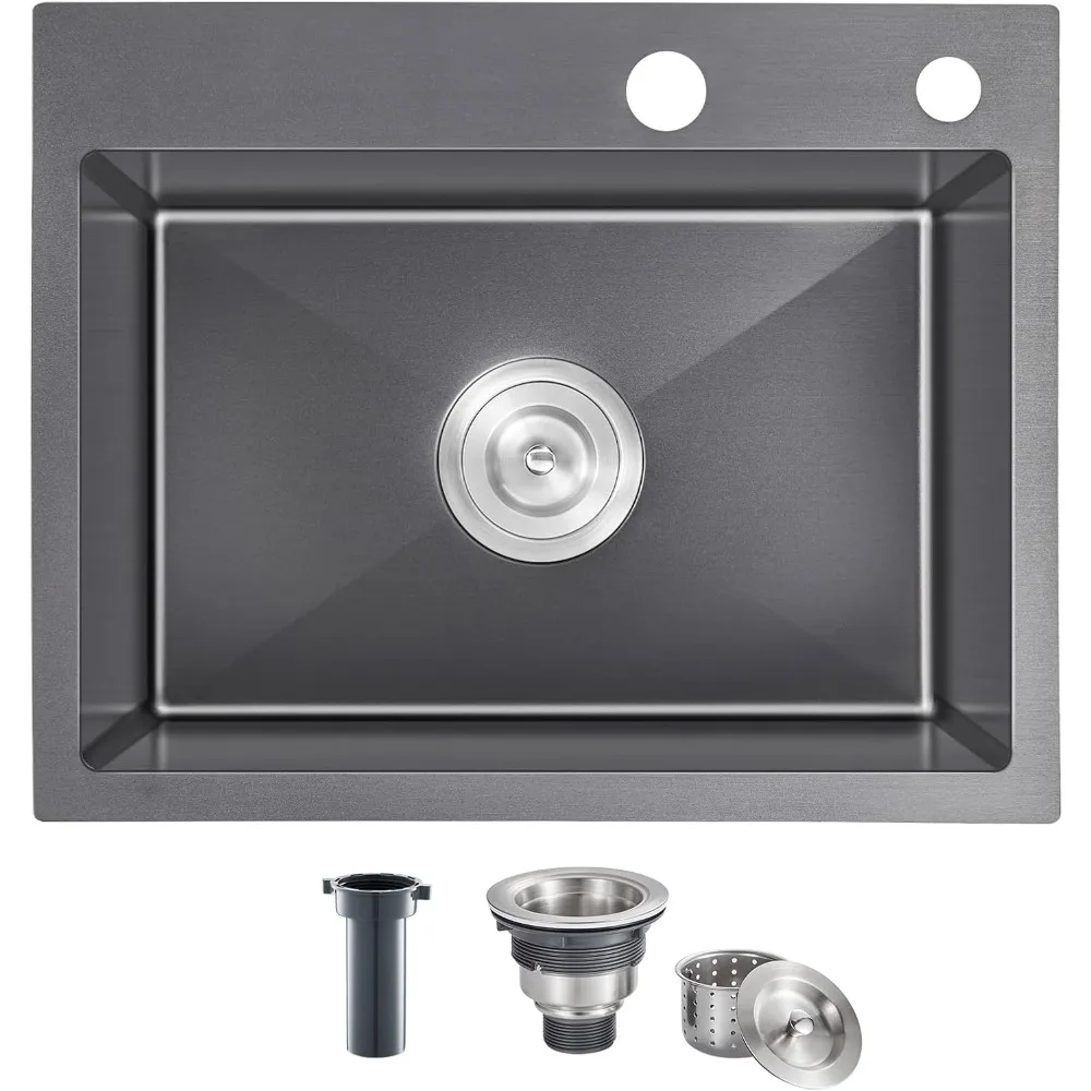 20x16 inch drop in kitchen sink, 304 black stainless steel sink, 9" deep single bowl, r10 tight corner, 2 pre-drilled holes, top
20x16 inch drop in kitchen sink, 304 black stainless steel sink, 9" deep single bowl, r10 tight corner, 2 pre-drilled holes, top