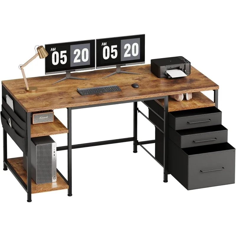 Home Office Desk with Drawers Adjustable Shelves, 59 inch Writing Desk with File Cabinet, Large Computer Desk with Storage
Home Office Desk with Drawers Adjustable Shelves, 59 inch Writing Desk with File Cabinet, Large Computer Desk with Storage