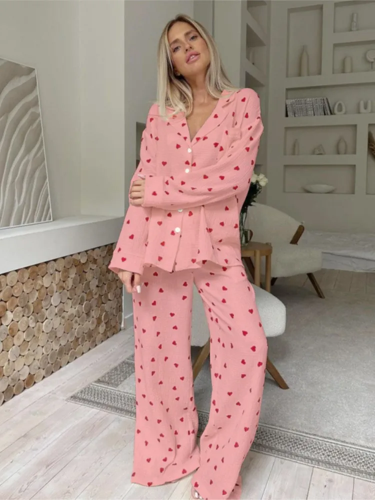 Fashion Love Printed Pajamas Sets For Woman Beautiful Flip Collar Long Sleeves Single-row Buckle Top Pant Suit Lady Outfit
Fashion Love Printed Pajamas Sets For Woman Beautiful Flip Collar Long Sleeves Single-row Buckle Top Pant Suit Lady Outfit