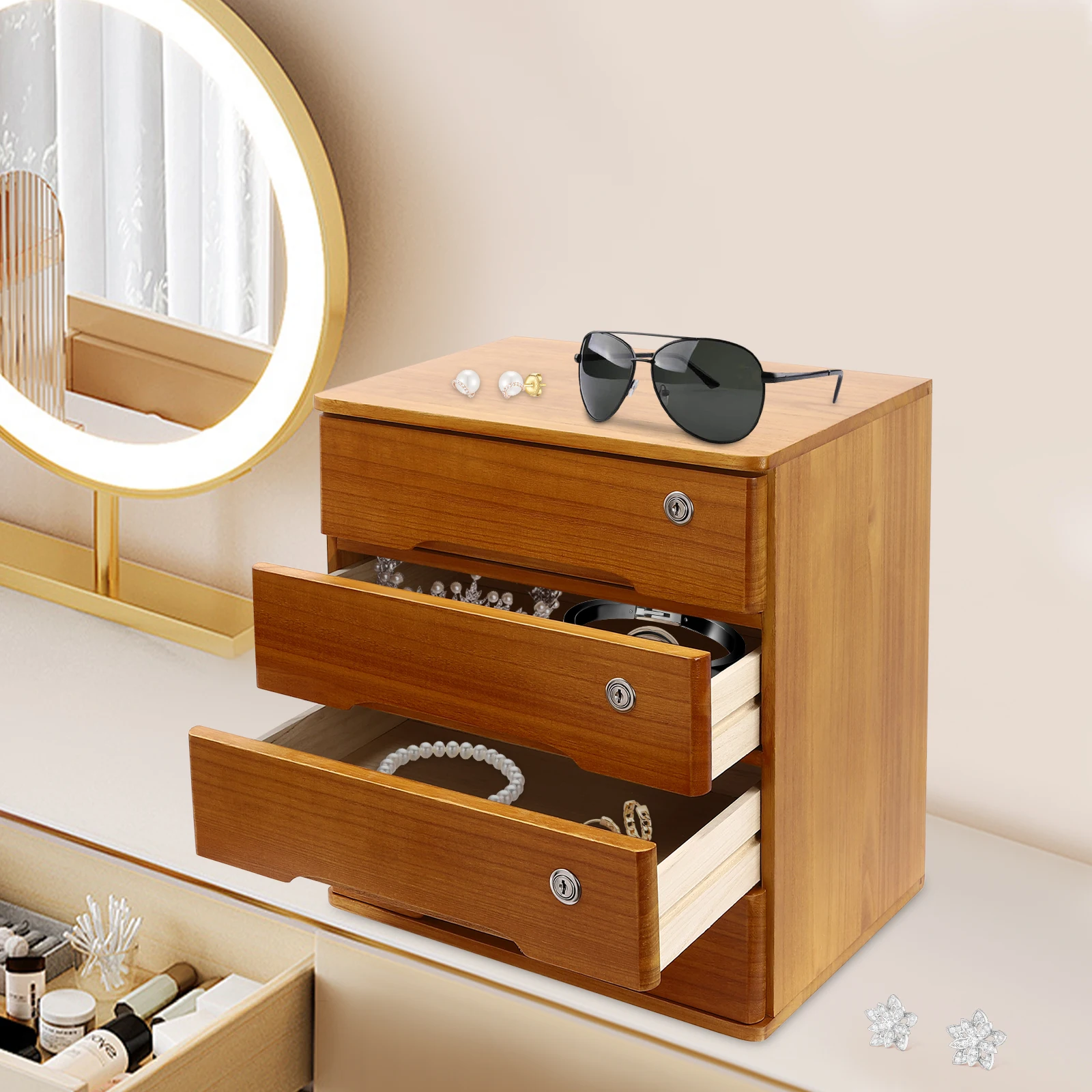 4 Tiers 15.75*11.02*15.94in Lockable Desktop Storage Box Wooden Desktop Storage Cabinet with Handles
4 Tiers 15.75*11.02*15.94in Lockable Desktop Storage Box Wooden Desktop Storage Cabinet with Handles