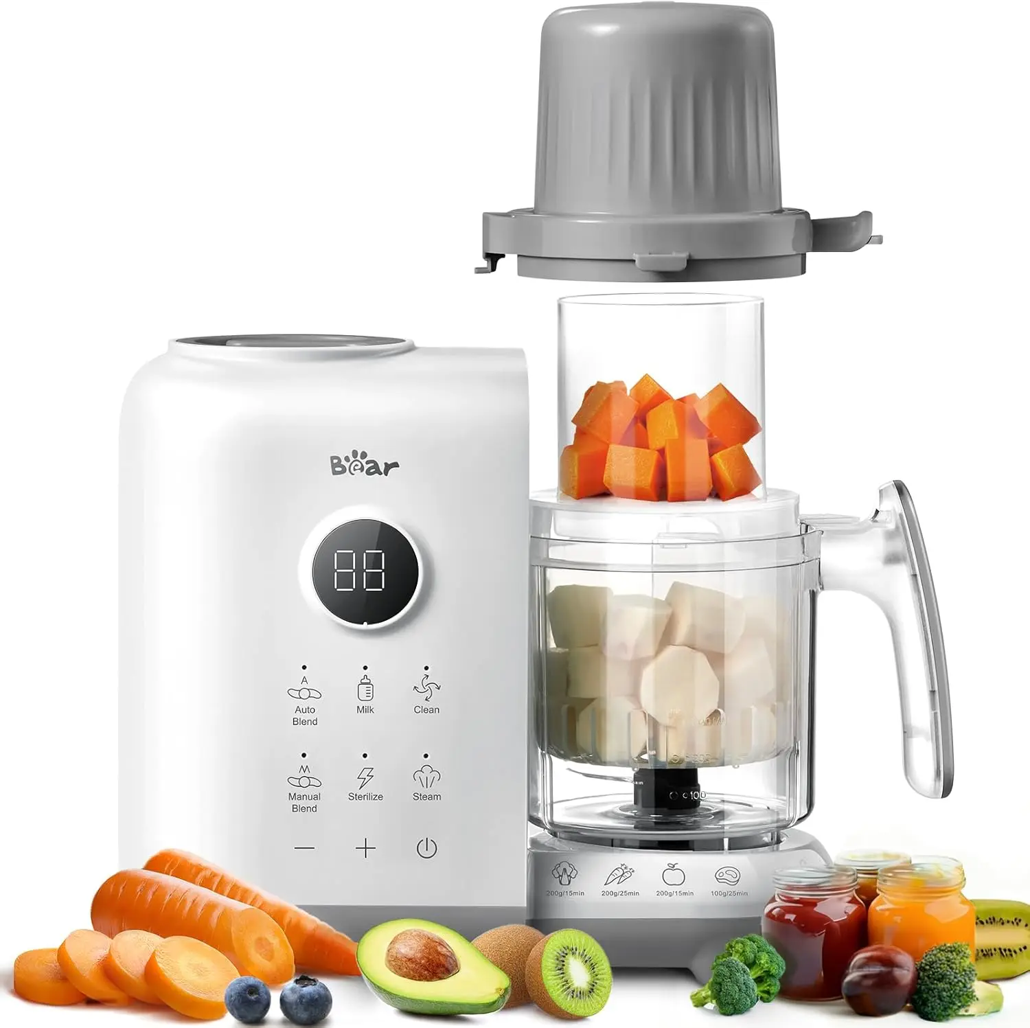 Baby Food Maker with 18.5oz Dual-Layer Steam Baskets, Steamer Blender Puree Grinder, Auto Cooking & Sterilizing, BPA-Free
Baby Food Maker with 18.5oz Dual-Layer Steam Baskets, Steamer Blender Puree Grinder, Auto Cooking & Sterilizing, BPA-Free