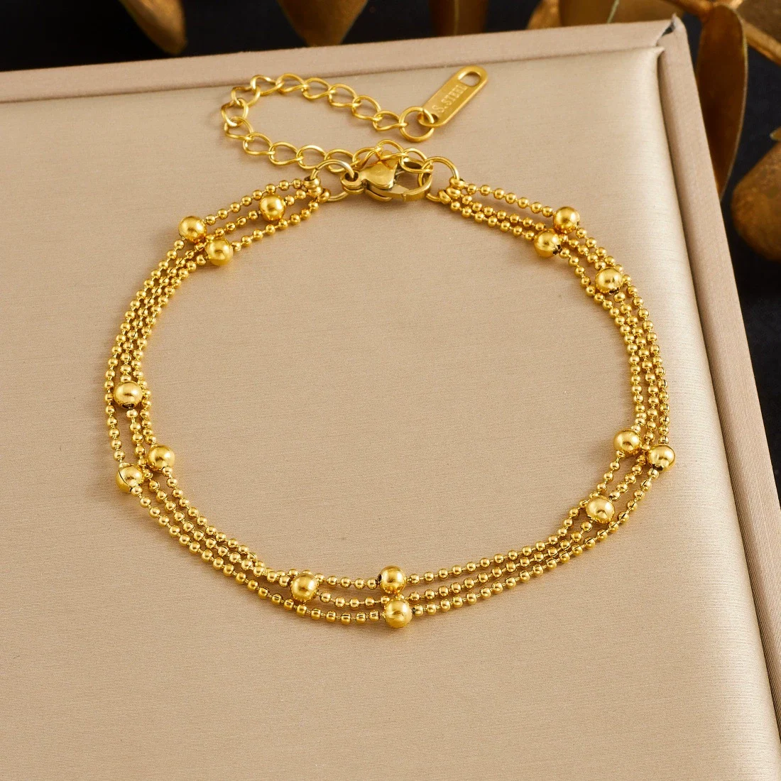 18K Gold Plated Multi-Layer Ball Chain Bracelet, Satellite & Beaded Design, Delicate Stainless Steel Stackable Statement Jewelry
18K Gold Plated Multi-Layer Ball Chain Bracelet, Satellite & Beaded Design, Delicate Stainless Steel Stackable Statement Jewelry