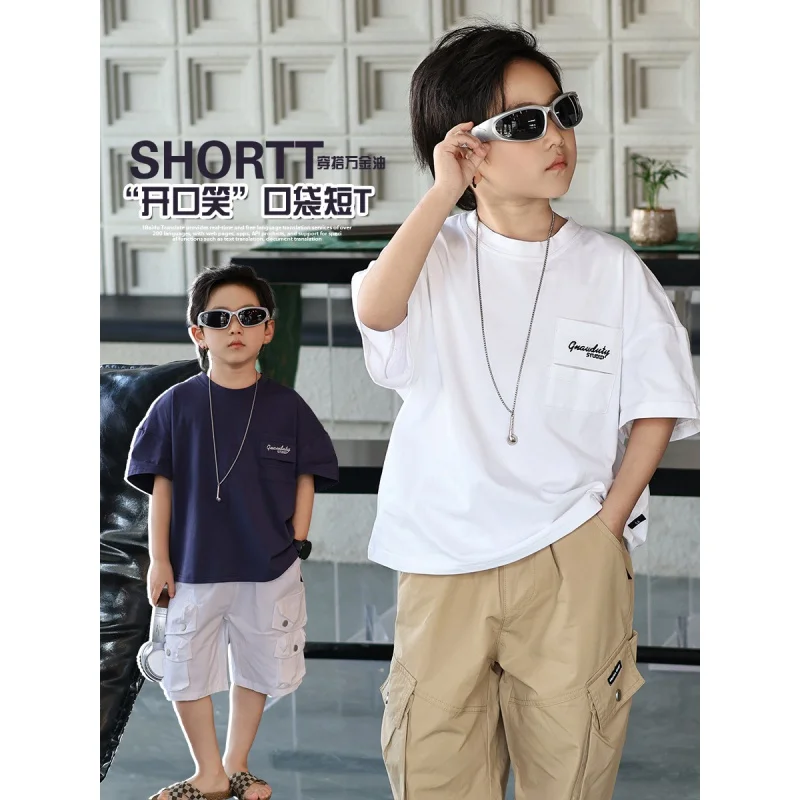 Children's Clothing Boys' Short SleeveTT-shirt2024New Summer Children's T-shirt Boys' Pocket Embroidered Letter TopAis
Children's Clothing Boys' Short SleeveTT-shirt2024New Summer Children's T-shirt Boys' Pocket Embroidered Letter TopAis