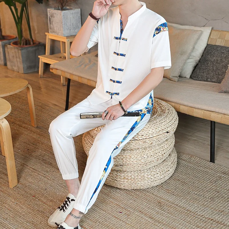 Chinese Style Casual Short-Sleeved Shirt Sets Men Summer Splicing Casual 2 Piece Set Stand-up Collar Cardigan+trousers
Chinese Style Casual Short-Sleeved Shirt Sets Men Summer Splicing Casual 2 Piece Set Stand-up Collar Cardigan+trousers