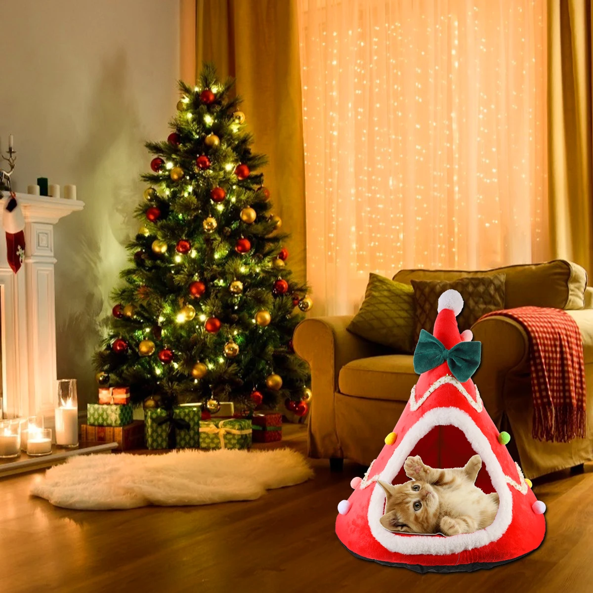 Christmas Tree Shape Warm Nest Cat House For Living Room Bedroom Natural Eco-Friendly Pet Bed Xmas Decor Dog Kennel Pet Sleep
Christmas Tree Shape Warm Nest Cat House For Living Room Bedroom Natural Eco-Friendly Pet Bed Xmas Decor Dog Kennel Pet Sleep