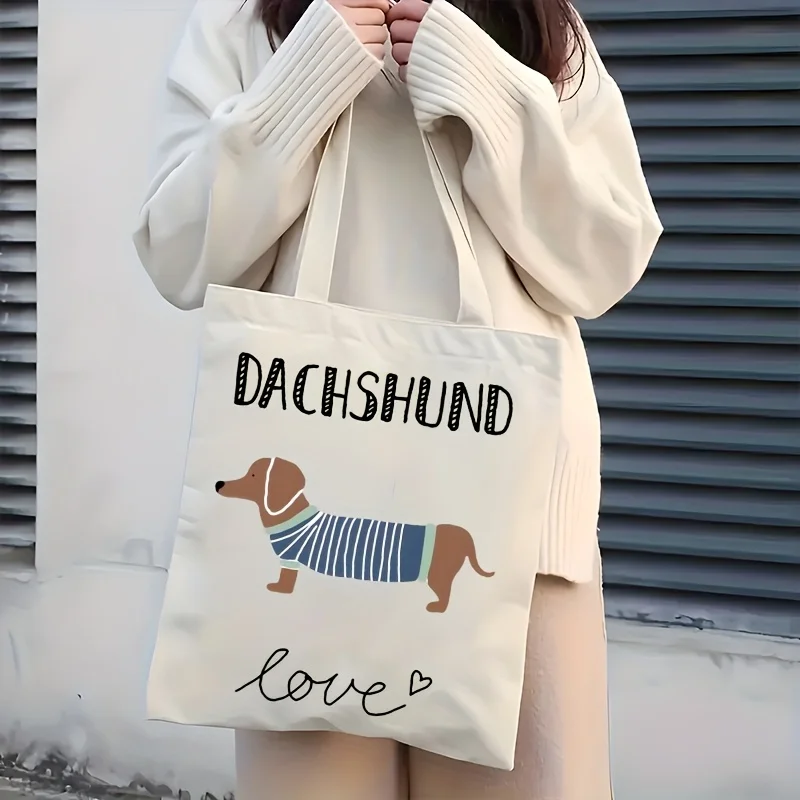 Dachshund Love Canvas Tote Bag, Beige Cartoon Puppy Print Shoulder Bag, Casual Ladies Durable Spacious Canvas Tote Bag
Dachshund Love Canvas Tote Bag, Beige Cartoon Puppy Print Shoulder Bag, Casual Ladies Durable Spacious Canvas Tote Bag