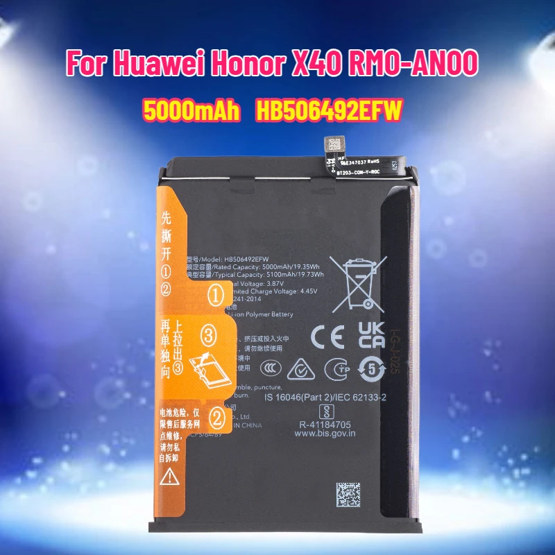 5000mAh New High Quality Battery HB506492EFW For Huawei Honor X40 RMO-AN00 Mobile Phone Batteries
5000mAh New High Quality Battery HB506492EFW For Huawei Honor X40 RMO-AN00 Mobile Phone Batteries