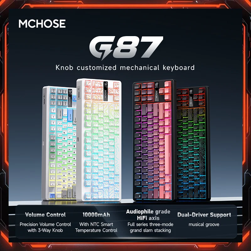 MCHOSE G87 Pro Wireless Mechanical Keyboard Three mode connection,Hot-Swappable Switches, Multi-Device Compatible
MCHOSE G87 Pro Wireless Mechanical Keyboard Three mode connection,Hot-Swappable Switches, Multi-Device Compatible