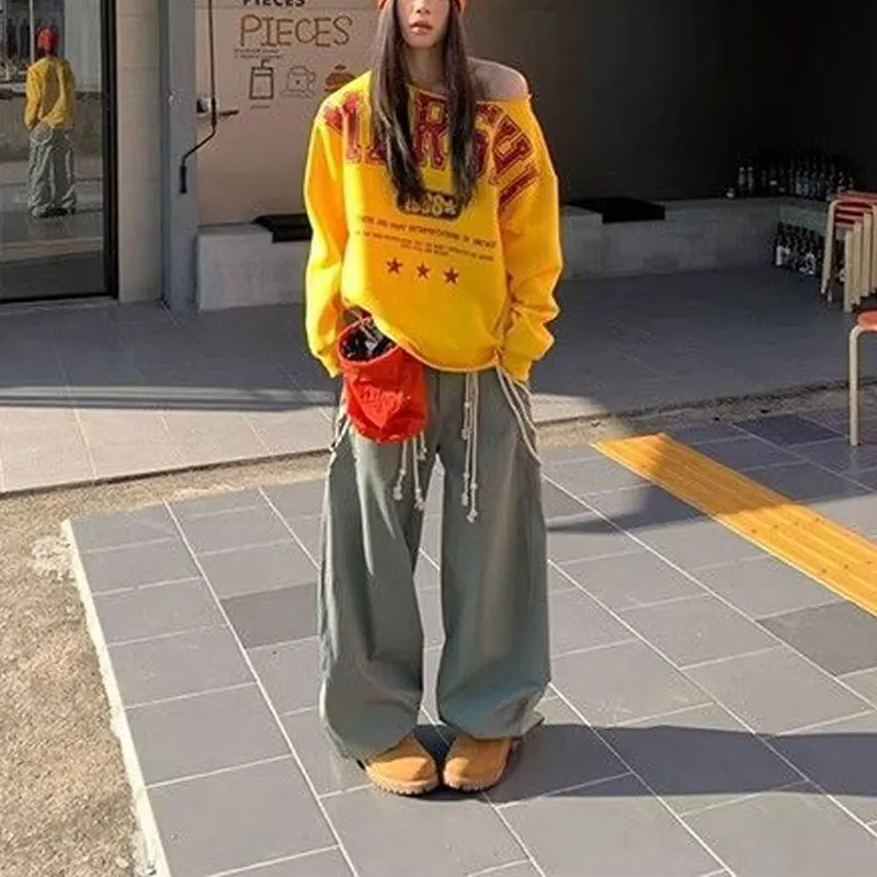 Female Clothing Letter Printed Hoodies Stylish Asymmetrical Autumn New American Retro Skew Collar Loose Off Shoulder Sweatshirts
Female Clothing Letter Printed Hoodies Stylish Asymmetrical Autumn New American Retro Skew Collar Loose Off Shoulder Sweatshirts