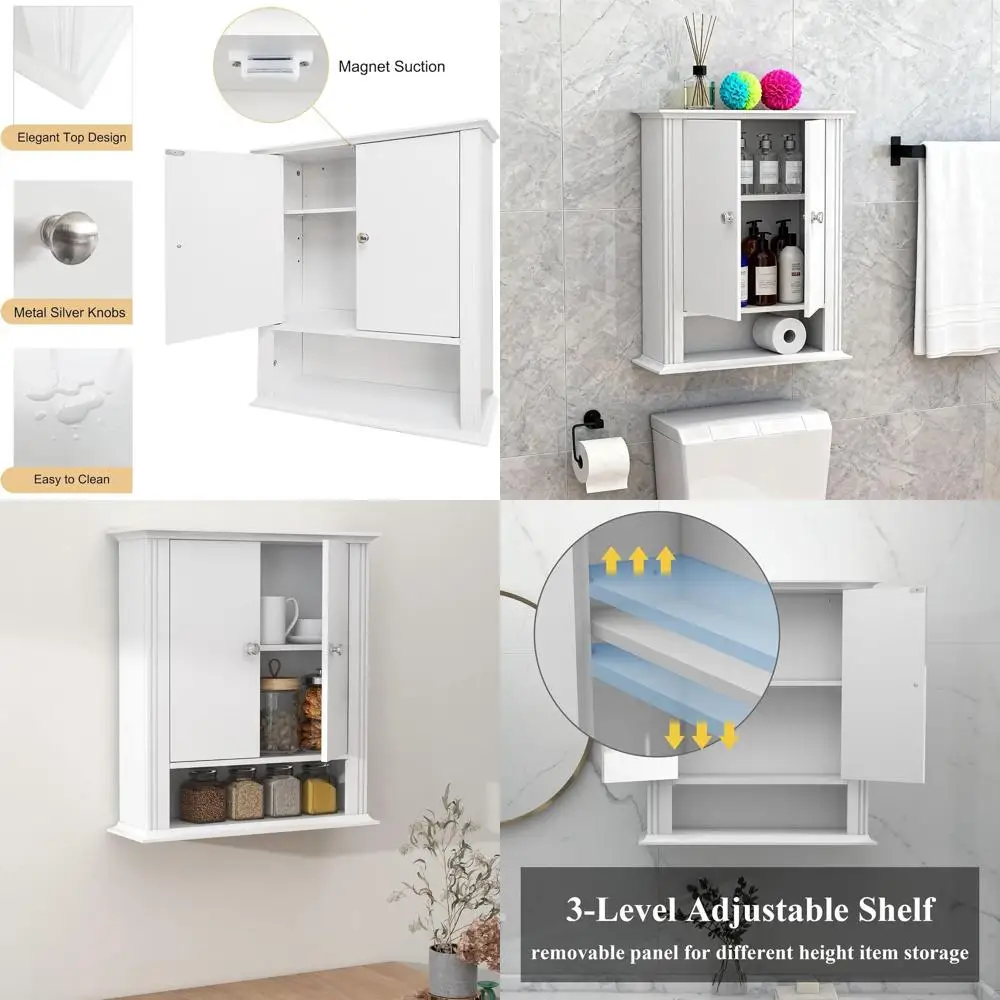 Навесной шкаф над унитазом, белый, с 2 дверцами и крючками, компактный органайзер для ванной комнаты
Навесной шкаф над унитазом, белый, с 2 дверцами и крючками, компактный органайзер для ванной комнаты