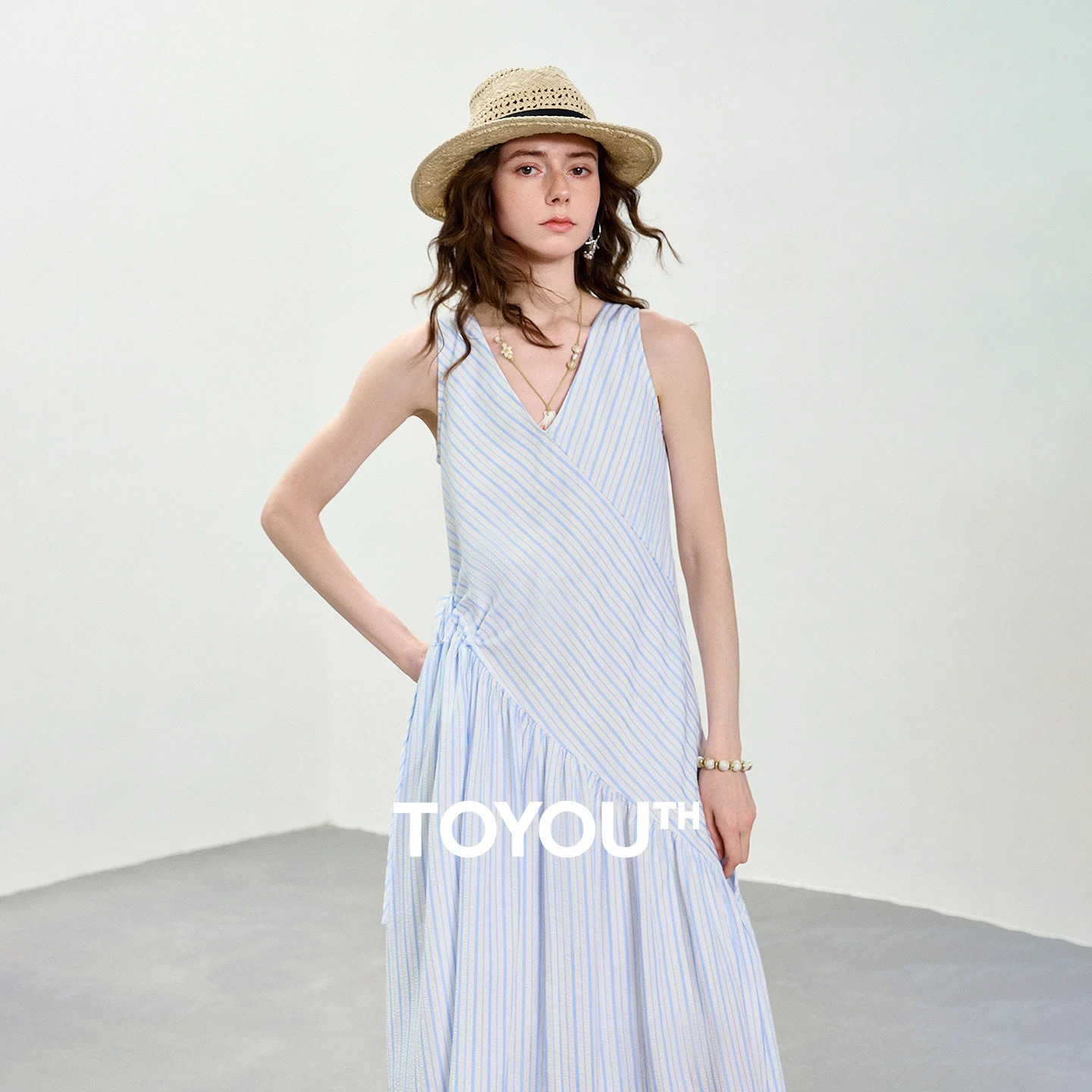 TOYOUTH Women Textured Dress 2026 Summer New Light Blue White Stripe Nautical Bias Cut Patchwork Tank Dress
TOYOUTH Women Textured Dress 2026 Summer New Light Blue White Stripe Nautical Bias Cut Patchwork Tank Dress