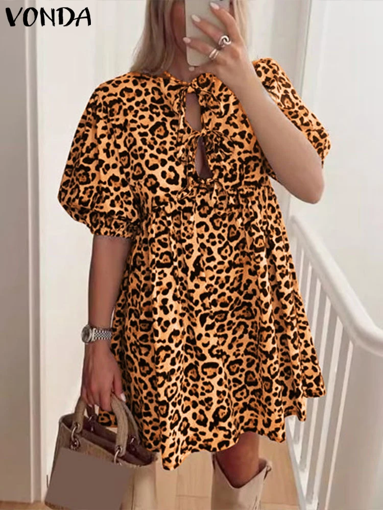VONDA Bohemian Leopard Print Mini Dress 2025 Summer Women Sundress Short Sleeve Lace-up Casual Print Vestidos Loose Beach Robe
VONDA Bohemian Leopard Print Mini Dress 2025 Summer Women Sundress Short Sleeve Lace-up Casual Print Vestidos Loose Beach Robe