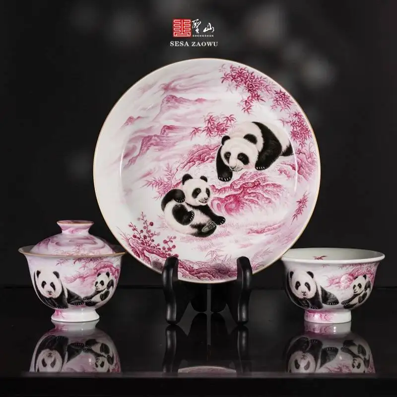 Sacred Mountain Jingdezhen Pastel Ruby Hand-Painted Bamboo Forest Panda Chinese Handmade Ceramic Tea Set Gaiwan
Sacred Mountain Jingdezhen Pastel Ruby Hand-Painted Bamboo Forest Panda Chinese Handmade Ceramic Tea Set Gaiwan