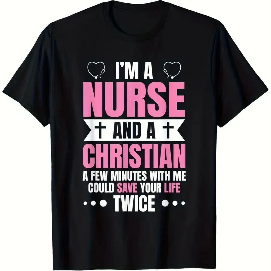 【New Arrival】I'm A Nurse And A Christian Funny T-Shirt, Black Nurse Religious Graphic Tee, Faith & Healthcare Casual Top
【New Arrival】I'm A Nurse And A Christian Funny T-Shirt, Black Nurse Religious Graphic Tee, Faith & Healthcare Casual Top
