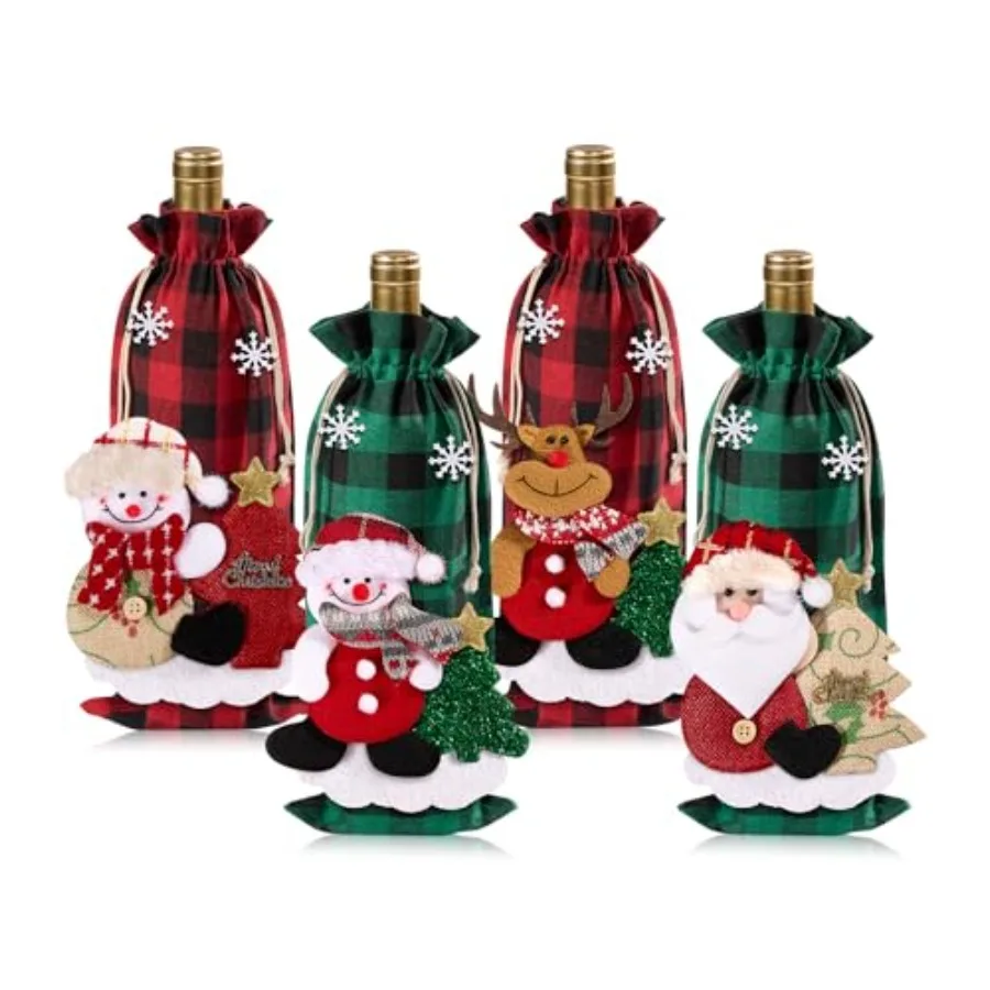 Christmas Wine Gift Bags - 4 Pcs Classic Checkered Wine Bottle Bag with 3D Dolls Reusable Xmas Bottle Cloth Wrapping Sleeves wi
Christmas Wine Gift Bags - 4 Pcs Classic Checkered Wine Bottle Bag with 3D Dolls Reusable Xmas Bottle Cloth Wrapping Sleeves wi