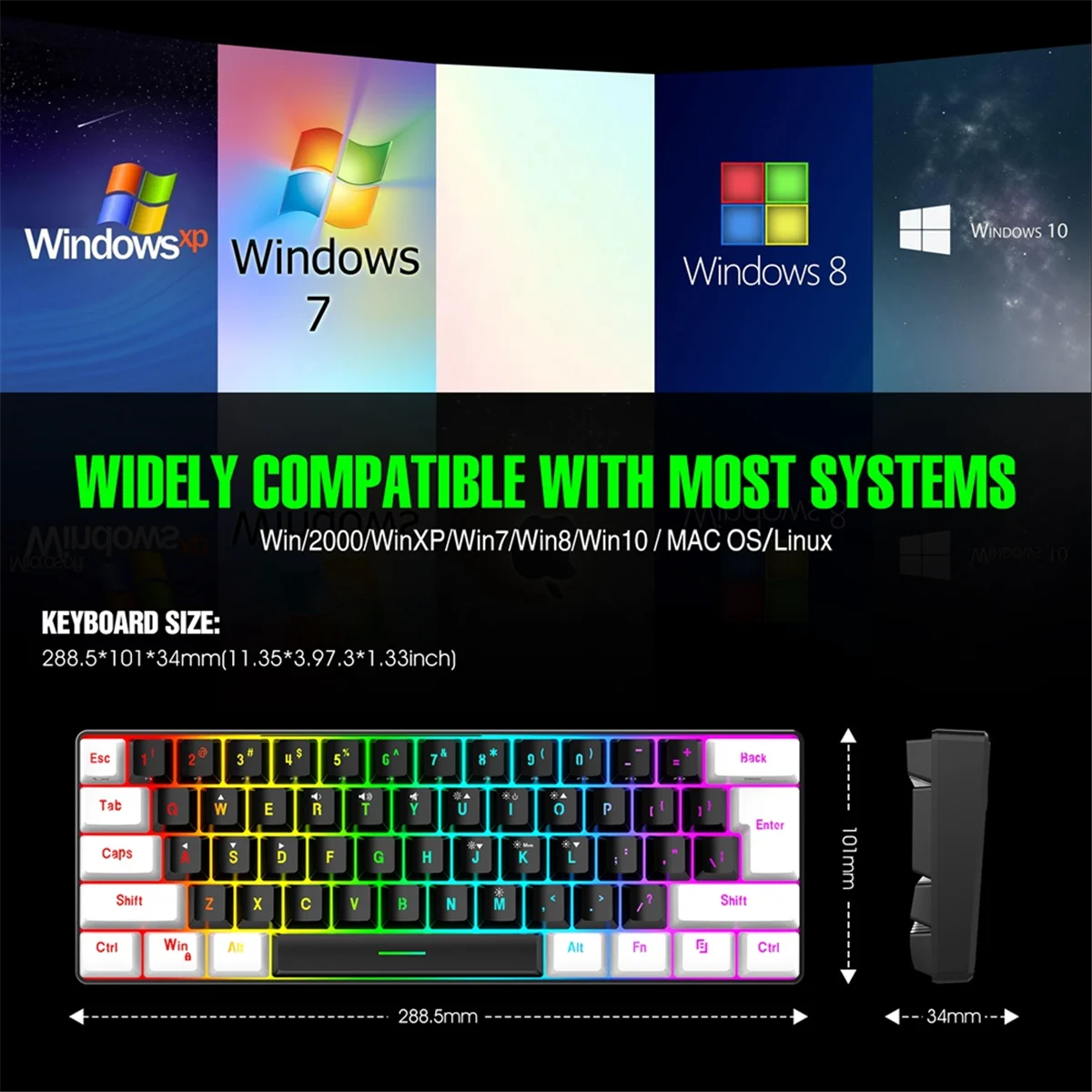 Popular USB Wired Keyboard for Laptop Office Business Desktop Home 61Keys RGB Backlit Computer/MAC Game Keyboards White
Popular USB Wired Keyboard for Laptop Office Business Desktop Home 61Keys RGB Backlit Computer/MAC Game Keyboards White