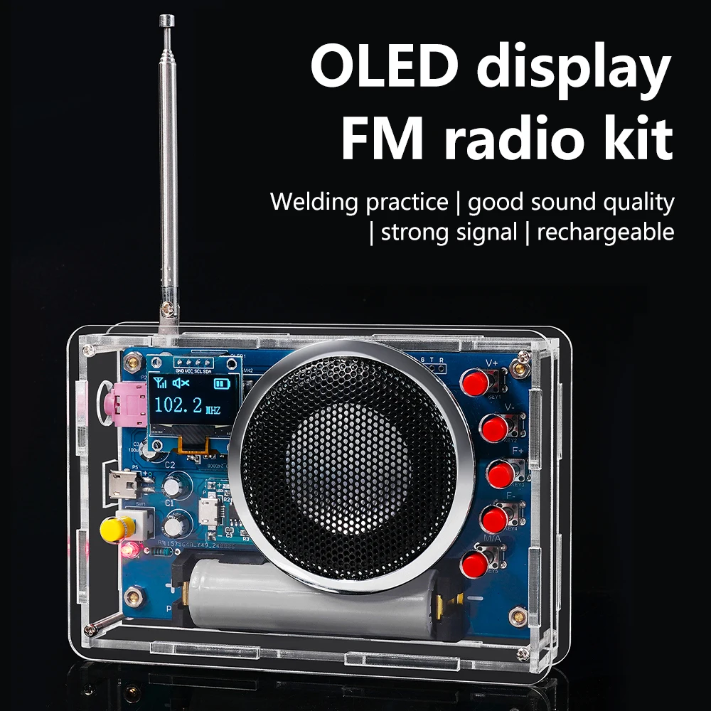 87-108 МГц OLED-дисплей, комплект для сборки радио, перезаряжаемая FM-печатная плата, производство сварки, электронные DIY
87-108 МГц OLED-дисплей, комплект для сборки радио, перезаряжаемая FM-печатная плата, производство сварки, электронные DIY