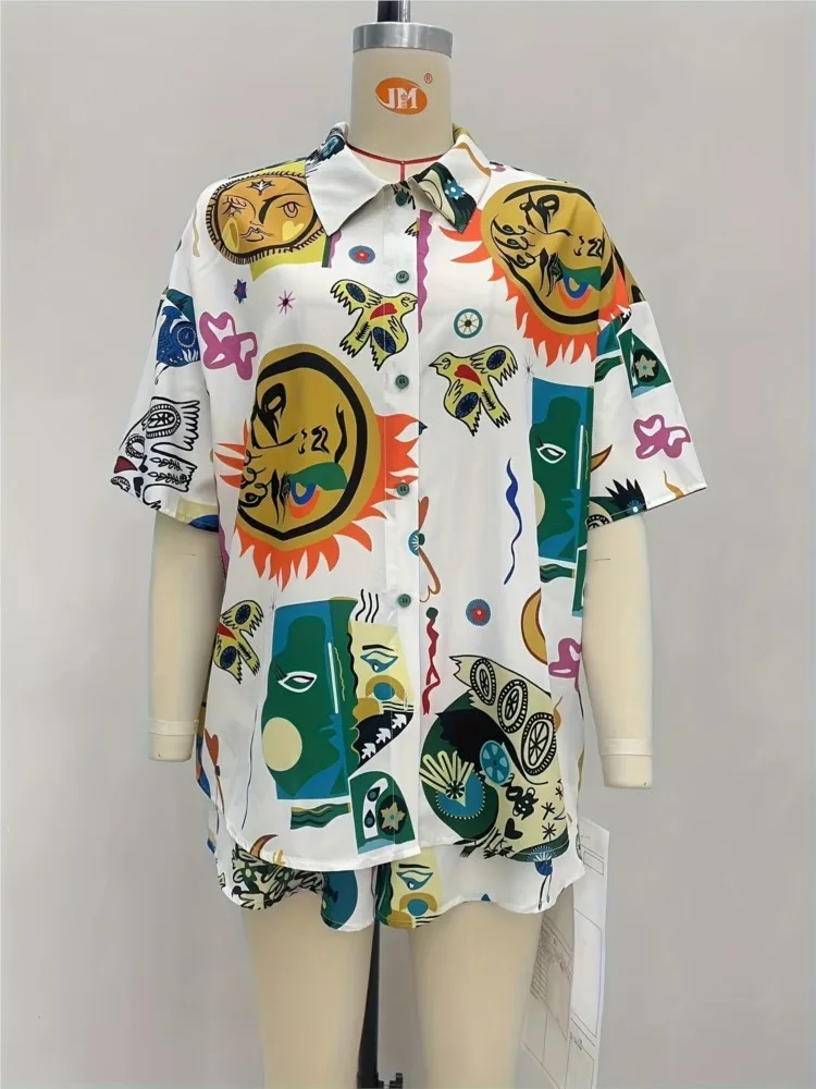 Women Fashion Printed Blouse Shorts Two Pieces Sets Lapel Short Sleeve Button Shirt Suit Woman New Summer Beach Holiday Outfit
Women Fashion Printed Blouse Shorts Two Pieces Sets Lapel Short Sleeve Button Shirt Suit Woman New Summer Beach Holiday Outfit