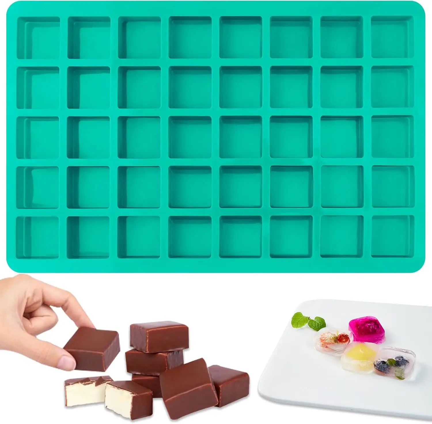 Square Chocolate Mold, 40 Cavities Silicone Cube Mold for Chocolate, Candy, Caramel, Ice Cubes, Ganache, Gummy
Square Chocolate Mold, 40 Cavities Silicone Cube Mold for Chocolate, Candy, Caramel, Ice Cubes, Ganache, Gummy