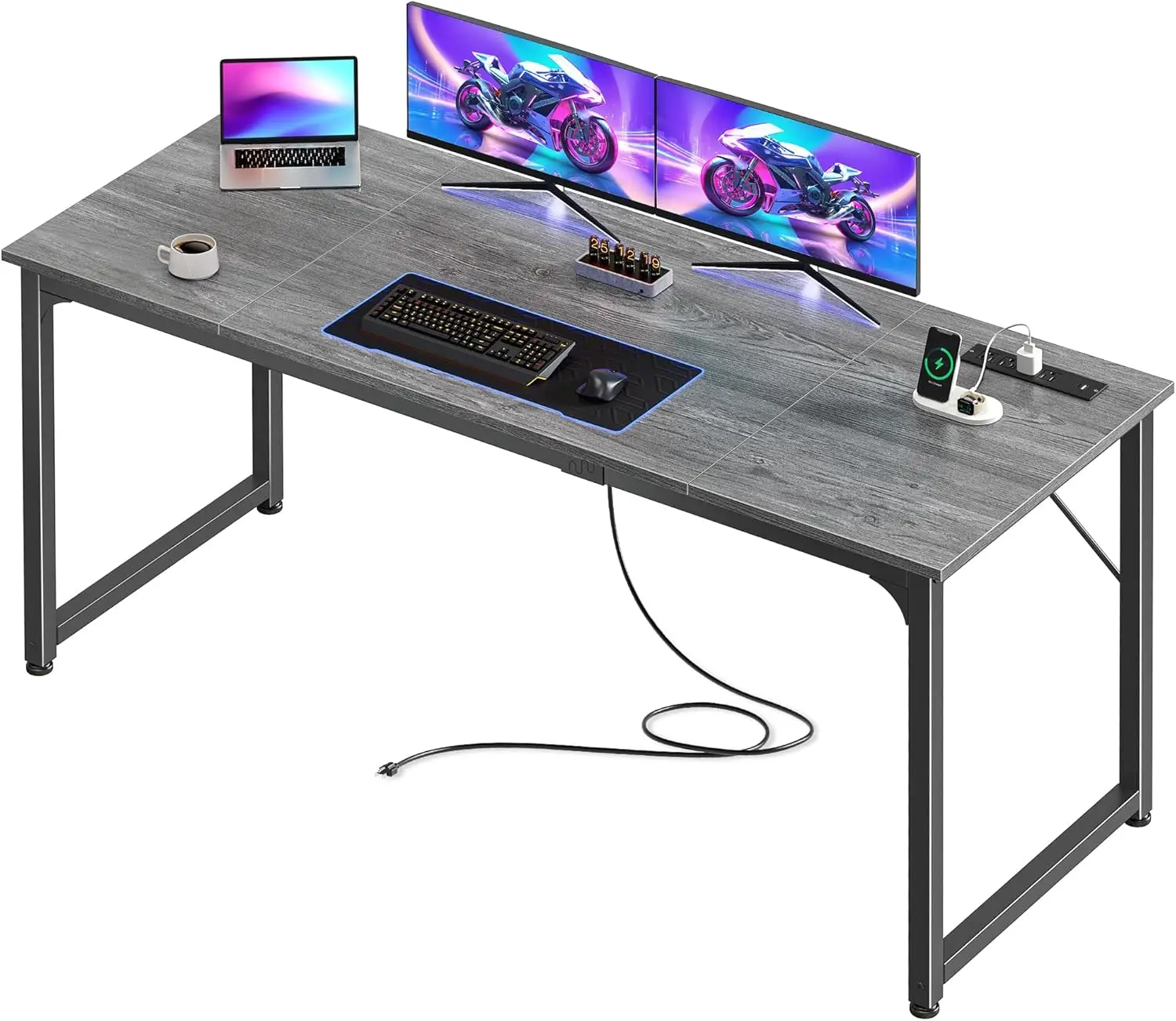 63x24 Inch Office Computer Desk with Power Outlets and USB-C Port, Large Gaming Desk, Home Office Study Table, Metal Frame, Grey
63x24 Inch Office Computer Desk with Power Outlets and USB-C Port, Large Gaming Desk, Home Office Study Table, Metal Frame, Grey