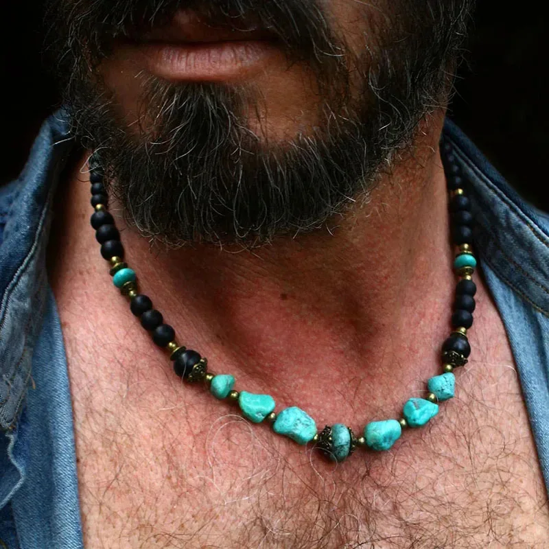 Men's turquoise volcanic stone necklace European and American new bohemian ethnic personality niche hip-hop necklace
Men's turquoise volcanic stone necklace European and American new bohemian ethnic personality niche hip-hop necklace
