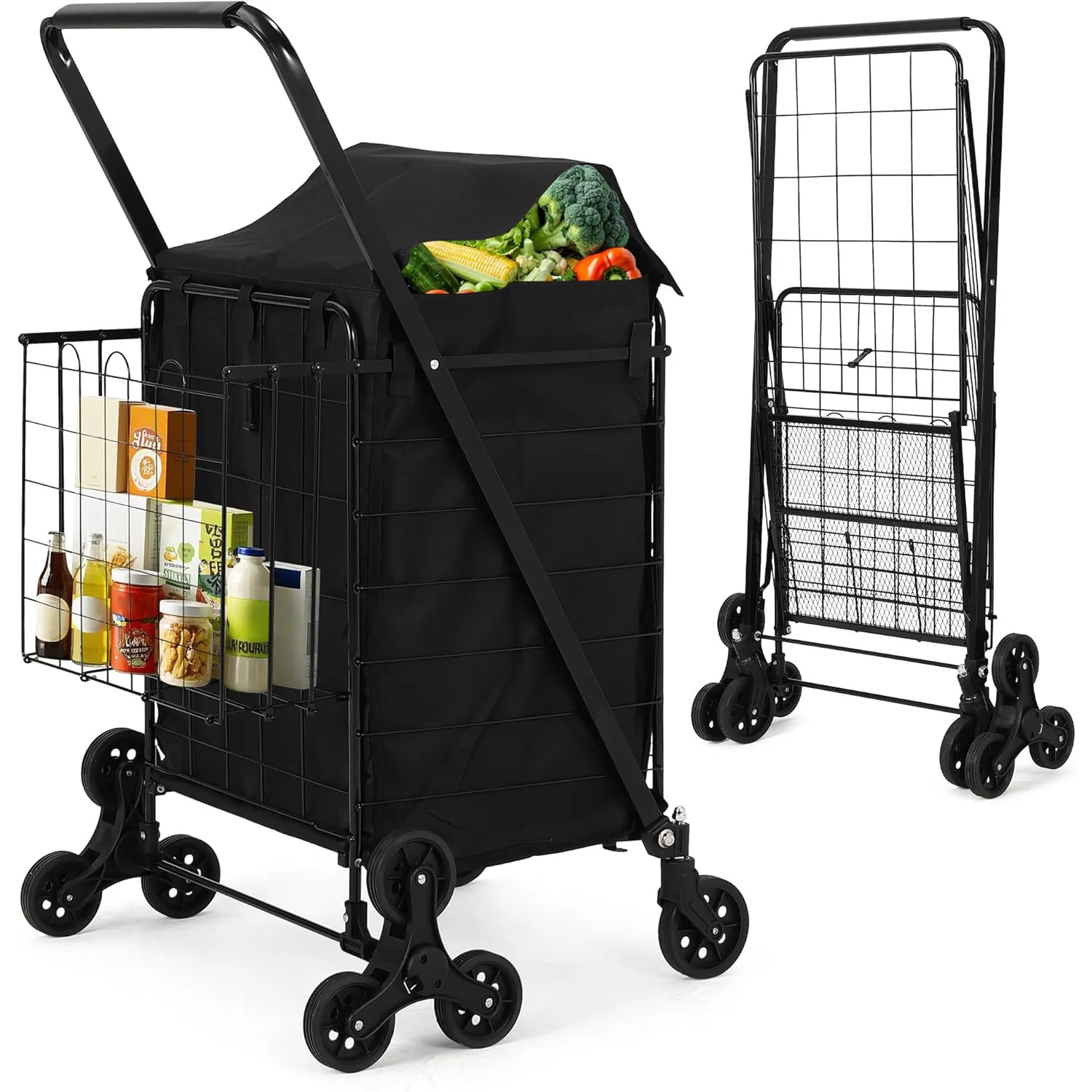 Collapsible Folding Utility Cart with Waterproof Liner Stair Climbing Grocery Cart Featuring Rear Tri-Wheels 360° Swivel Wheels
Collapsible Folding Utility Cart with Waterproof Liner Stair Climbing Grocery Cart Featuring Rear Tri-Wheels 360° Swivel Wheels