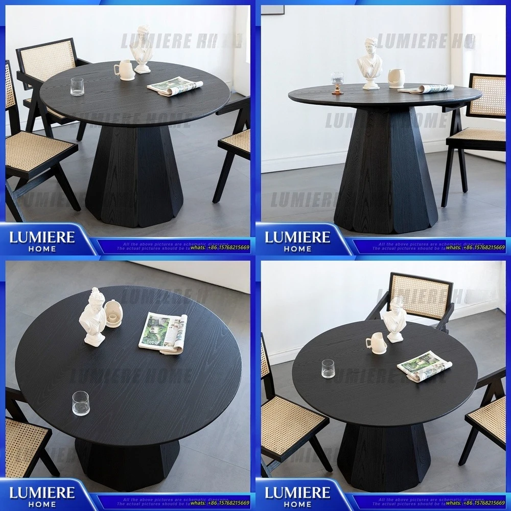 Круглый обеденный стол из черного воскового дерева, минималистичный журнальный столик для гостиной, кухонный стол из массива дерева для домашнего использования, шикарный стиль в деревенском стиле
Круглый обеденный стол из черного воскового дерева, минималистичный журнальный столик для гостиной, кухонный стол из массива дерева для домашнего использования, шикарный стиль в деревенском стиле