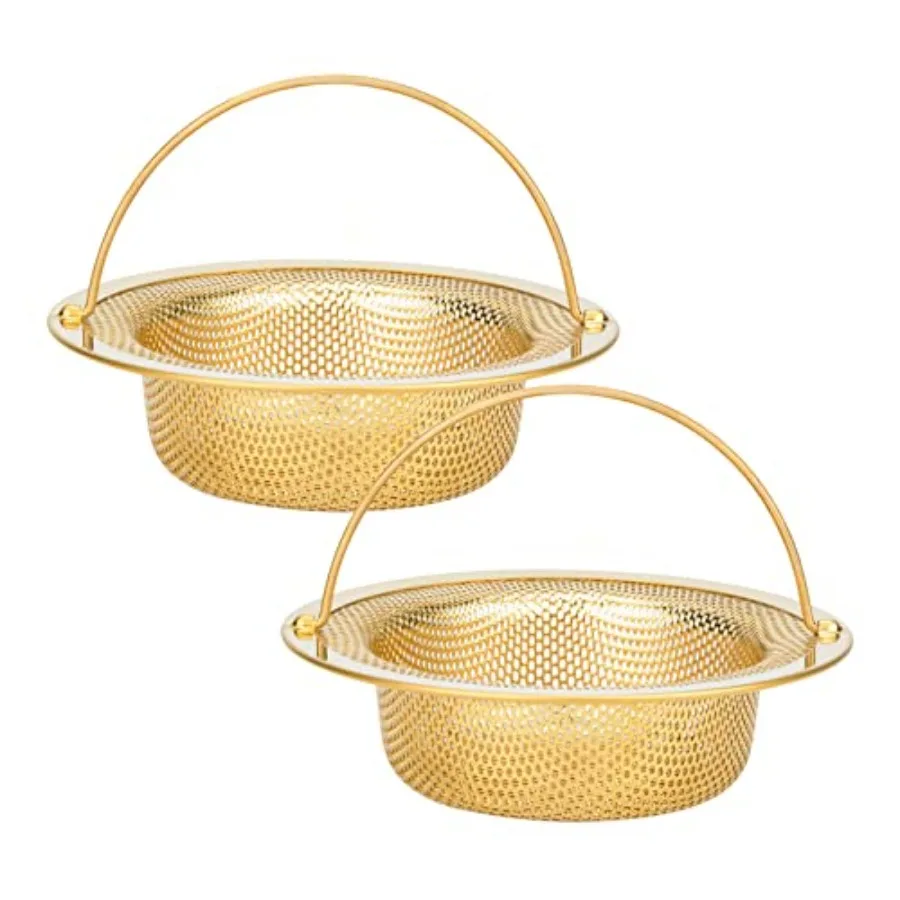 Sink Strainers, 2 Pack 4.5 Inches Stainless Steel Kitchen Mesh Sink Drain Basket Food Catcher with Wide Rim and Handle, Gold
Sink Strainers, 2 Pack 4.5 Inches Stainless Steel Kitchen Mesh Sink Drain Basket Food Catcher with Wide Rim and Handle, Gold
