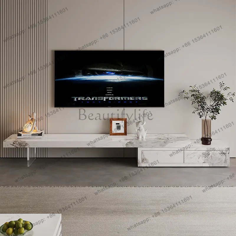 Acrylic rock slab telescopic TV cabinet living room light luxury high sense solid wood high and low combination
Acrylic rock slab telescopic TV cabinet living room light luxury high sense solid wood high and low combination