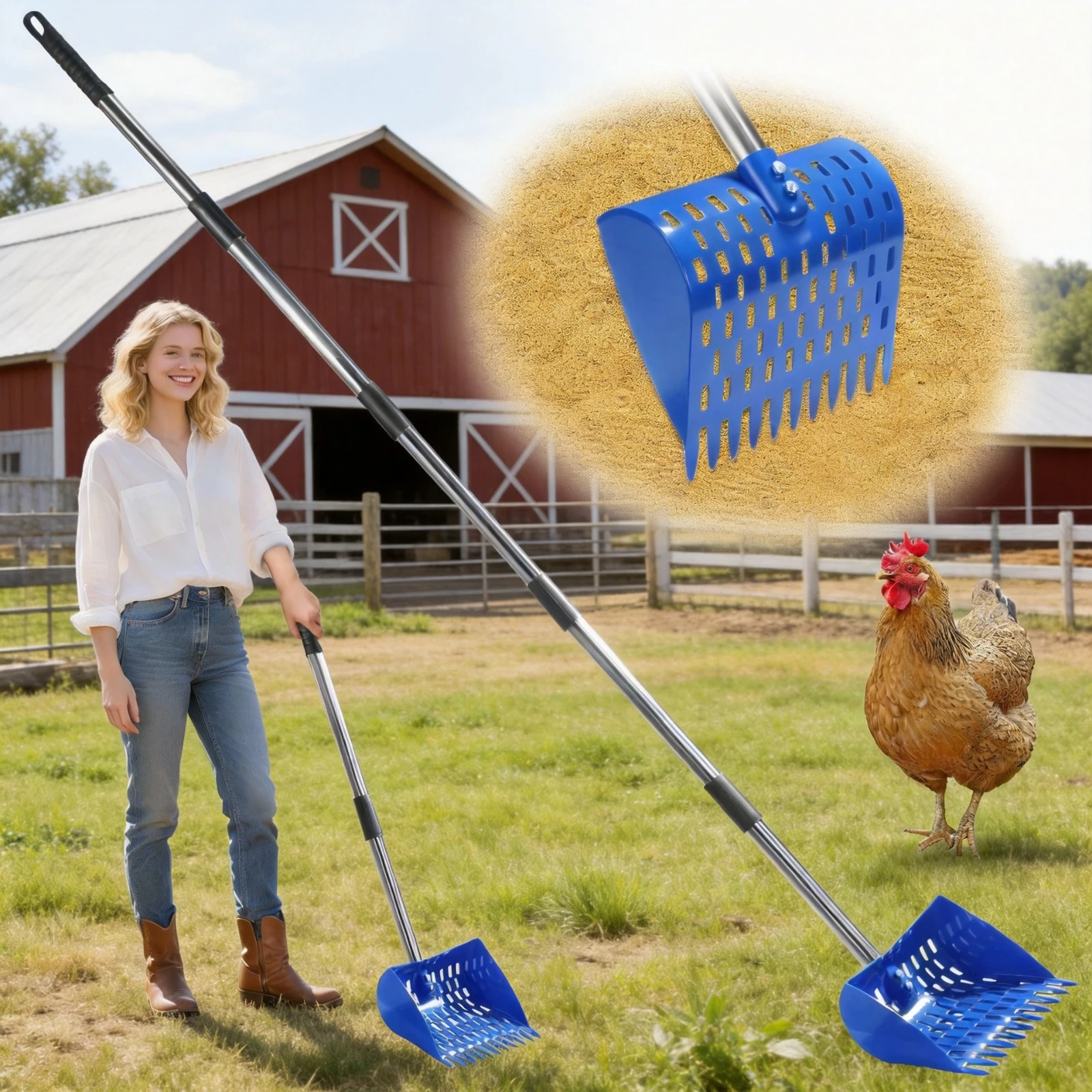 Chicken Manure Shovel and Rake, Stainless Steel Pet Waste Cleaner, Adjustable Length Garden Hand Tool, for Small Farm Cleaning
Chicken Manure Shovel and Rake, Stainless Steel Pet Waste Cleaner, Adjustable Length Garden Hand Tool, for Small Farm Cleaning