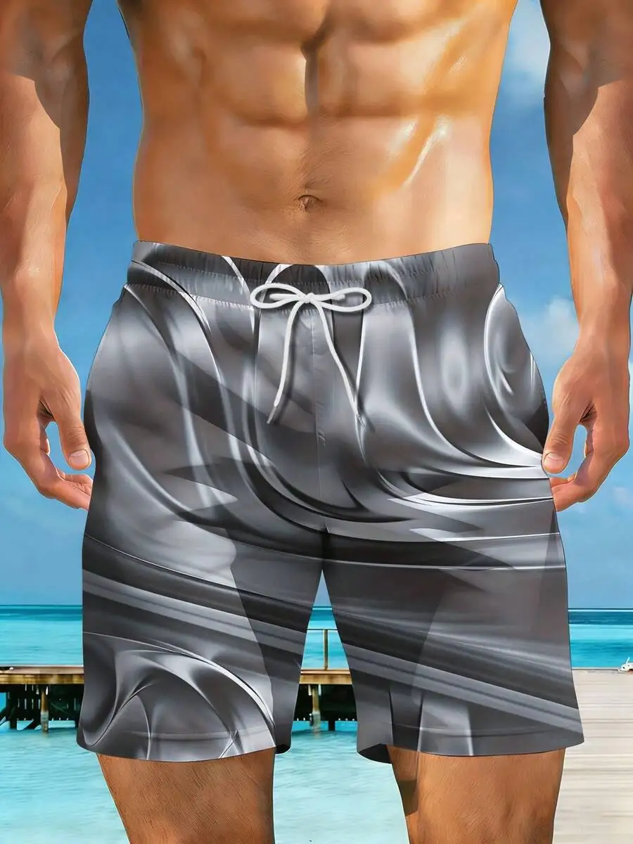 Mens Beach Shorts With 3D Abstract Wave Print Design
Mens Beach Shorts With 3D Abstract Wave Print Design