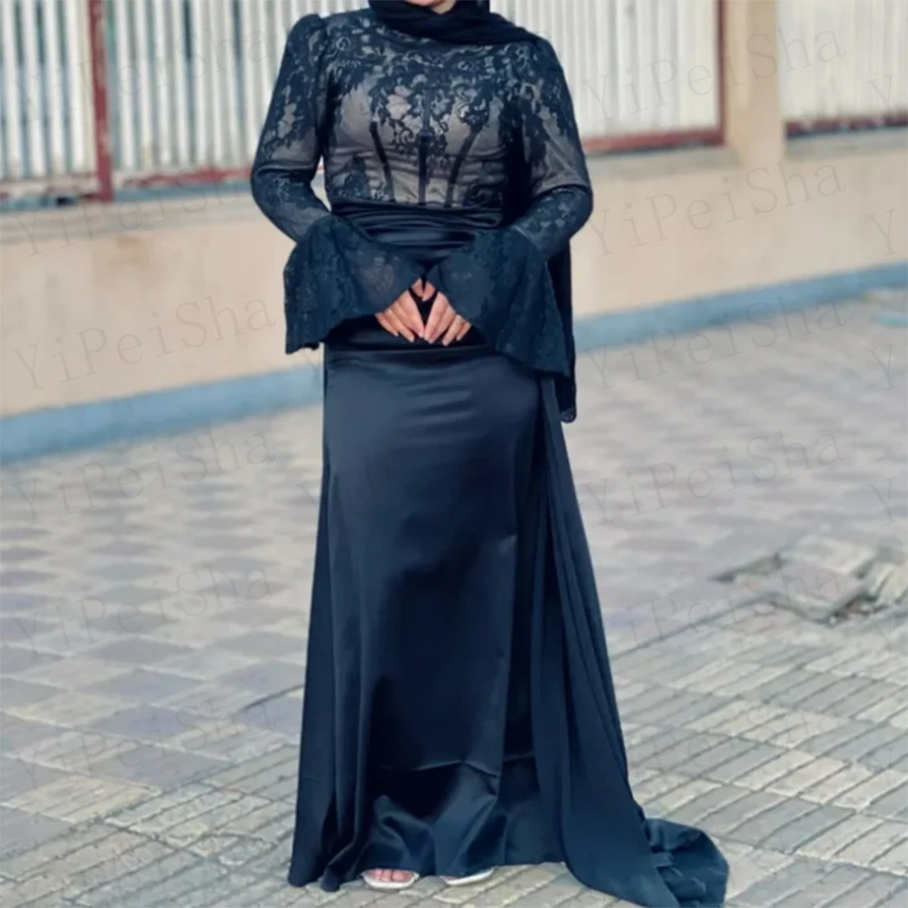 Customized Black A-Line Prom Dresses Floor-Length O-Neck Full Sleeve Evening Gown Simple Draped Fashion Lace Party Dresses
Customized Black A-Line Prom Dresses Floor-Length O-Neck Full Sleeve Evening Gown Simple Draped Fashion Lace Party Dresses