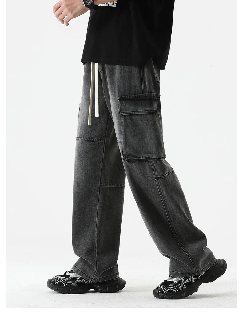 American Men's Multi Pockets Casual Trendy Simple Drawstring Loose Wide Leg Straight Denim Trousers Male Jeans Pants Clothes
American Men's Multi Pockets Casual Trendy Simple Drawstring Loose Wide Leg Straight Denim Trousers Male Jeans Pants Clothes
