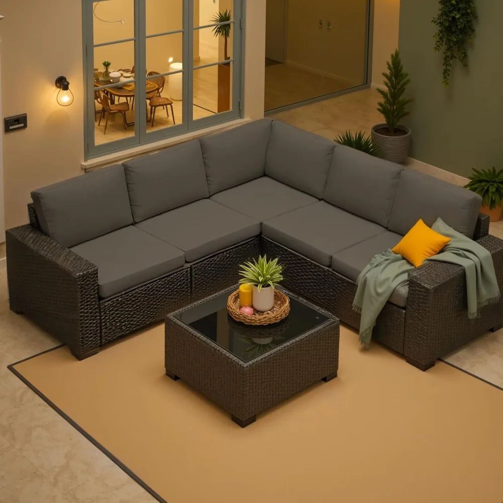 Patio Furniture Set, 6 Pieces Outdoor Rattan Wicker Sectional All-Weather Patio Couch w/Ottoman & Tea Table Patio Conversation S
Patio Furniture Set, 6 Pieces Outdoor Rattan Wicker Sectional All-Weather Patio Couch w/Ottoman & Tea Table Patio Conversation S