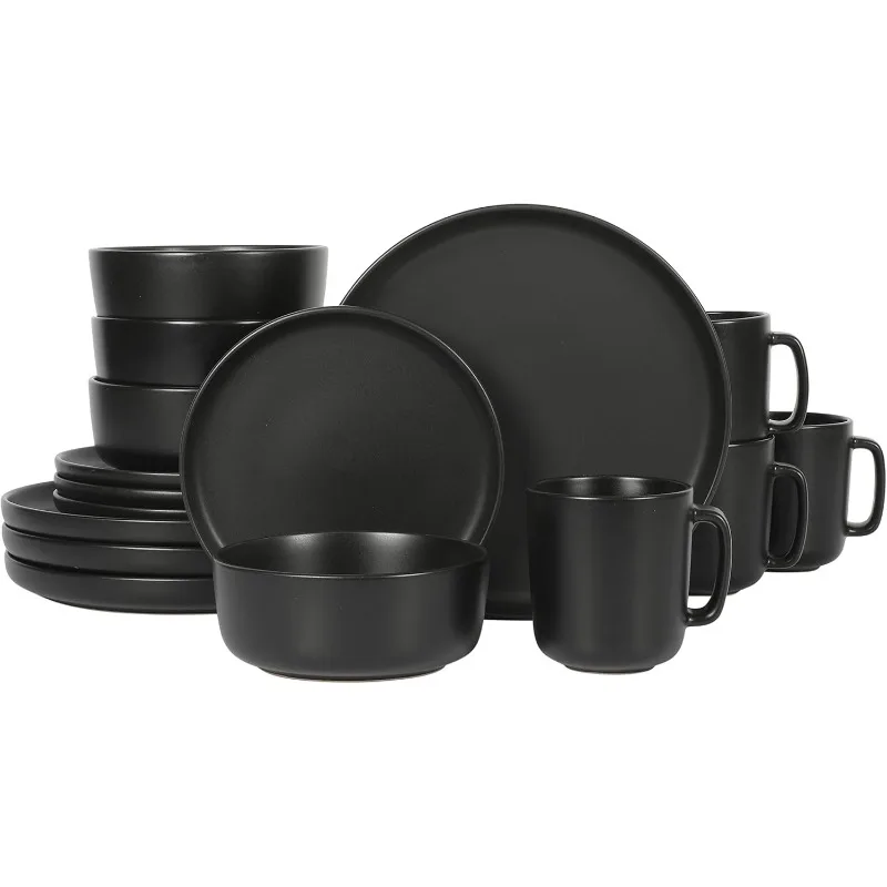 Zuma Stoneware Plates, Bowls, & Mugs Dinnerware Set - Matte Black, Service for Four (16pcs)
Zuma Stoneware Plates, Bowls, & Mugs Dinnerware Set - Matte Black, Service for Four (16pcs)