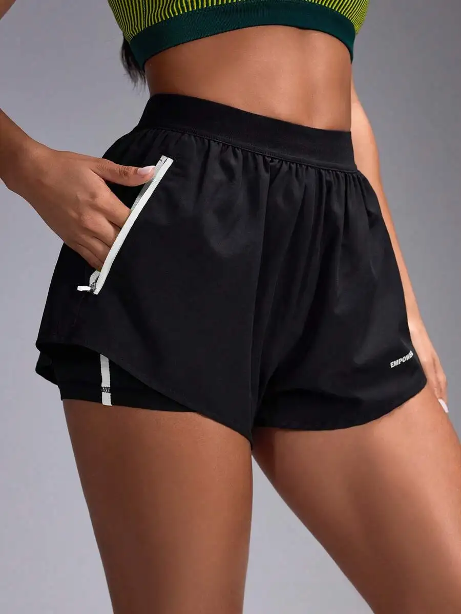 Womens Black Contrast Pocket Sport Shorts With Zipper Pocket
Womens Black Contrast Pocket Sport Shorts With Zipper Pocket