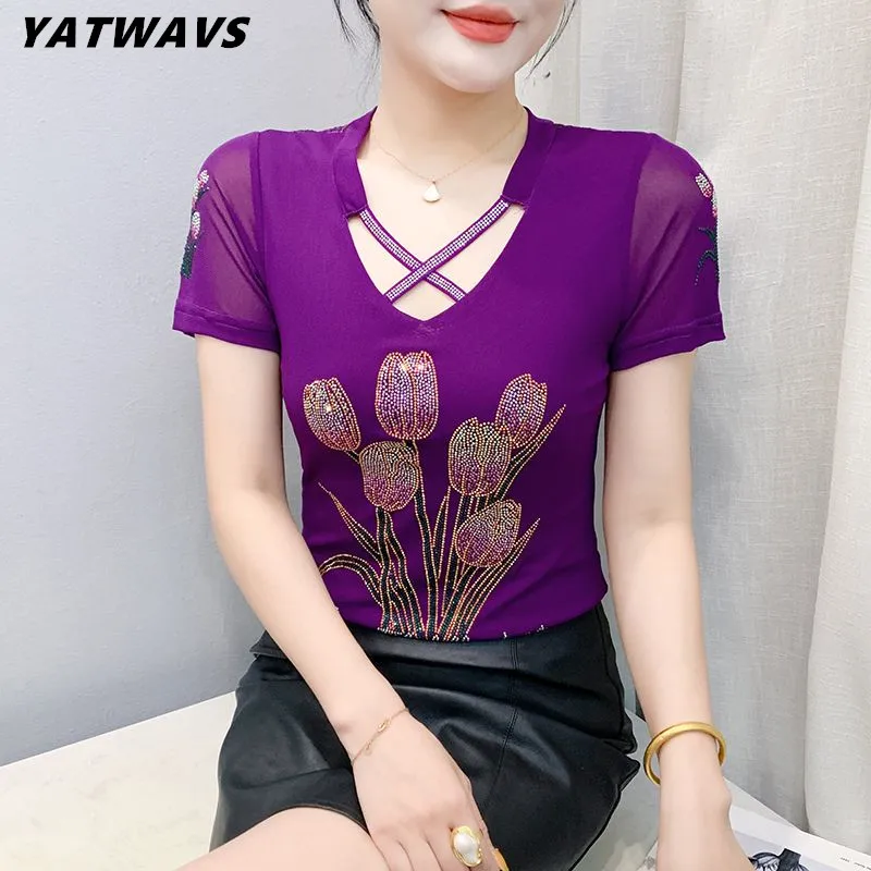 Summer New Fashion Korean Clothes Women's T-shirt Luxury Flower Hot Diamonds Tees Sexy Streetwear Girls Slim Short Sleeve Tops
Summer New Fashion Korean Clothes Women's T-shirt Luxury Flower Hot Diamonds Tees Sexy Streetwear Girls Slim Short Sleeve Tops