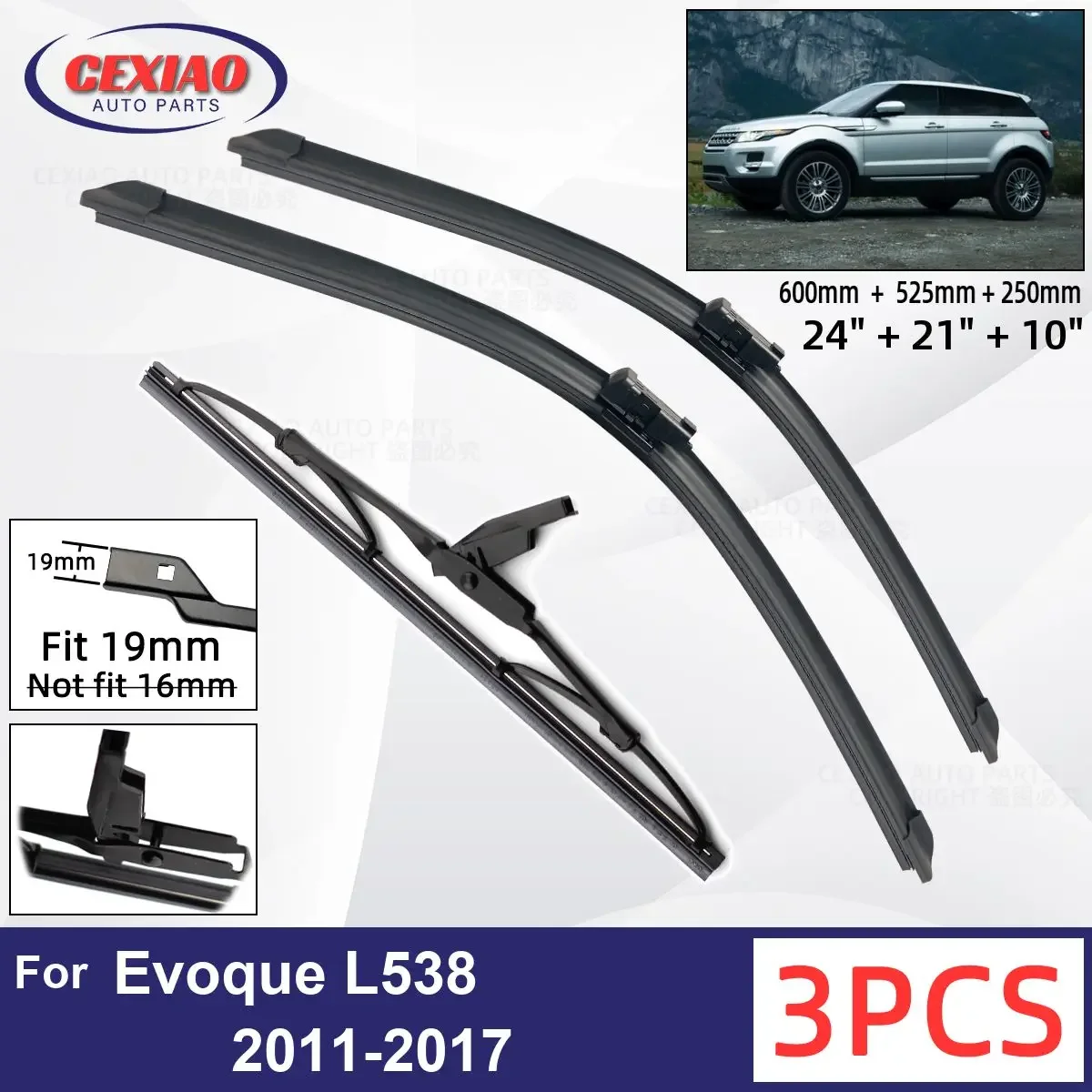 For LAND ROVER Evoque L538 2011-2017 Car Front Rear Wiper Blades Soft Rubber Windscreen Wipers Auto Windshield 24"+21"+10" 2016
For LAND ROVER Evoque L538 2011-2017 Car Front Rear Wiper Blades Soft Rubber Windscreen Wipers Auto Windshield 24"+21"+10" 2016