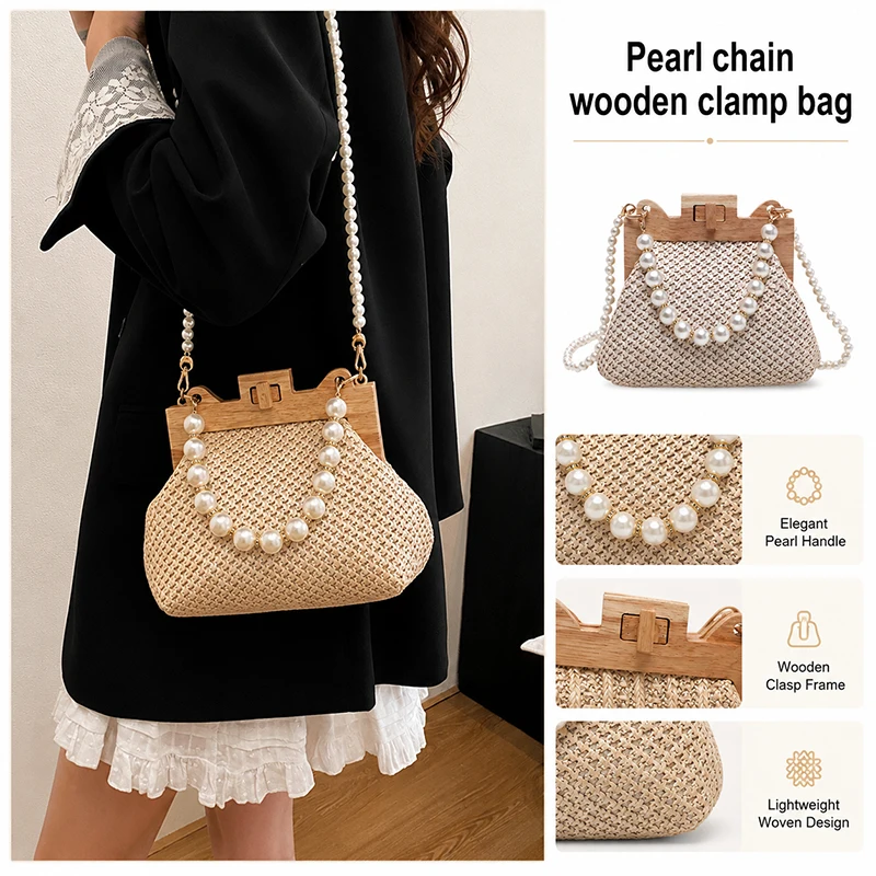 Straw Bag Women Pearl Chain Hand-Woven Rattan Handbags Boho Beach Vacation Shoulder Crossbody Bag Vintage Purse
Straw Bag Women Pearl Chain Hand-Woven Rattan Handbags Boho Beach Vacation Shoulder Crossbody Bag Vintage Purse