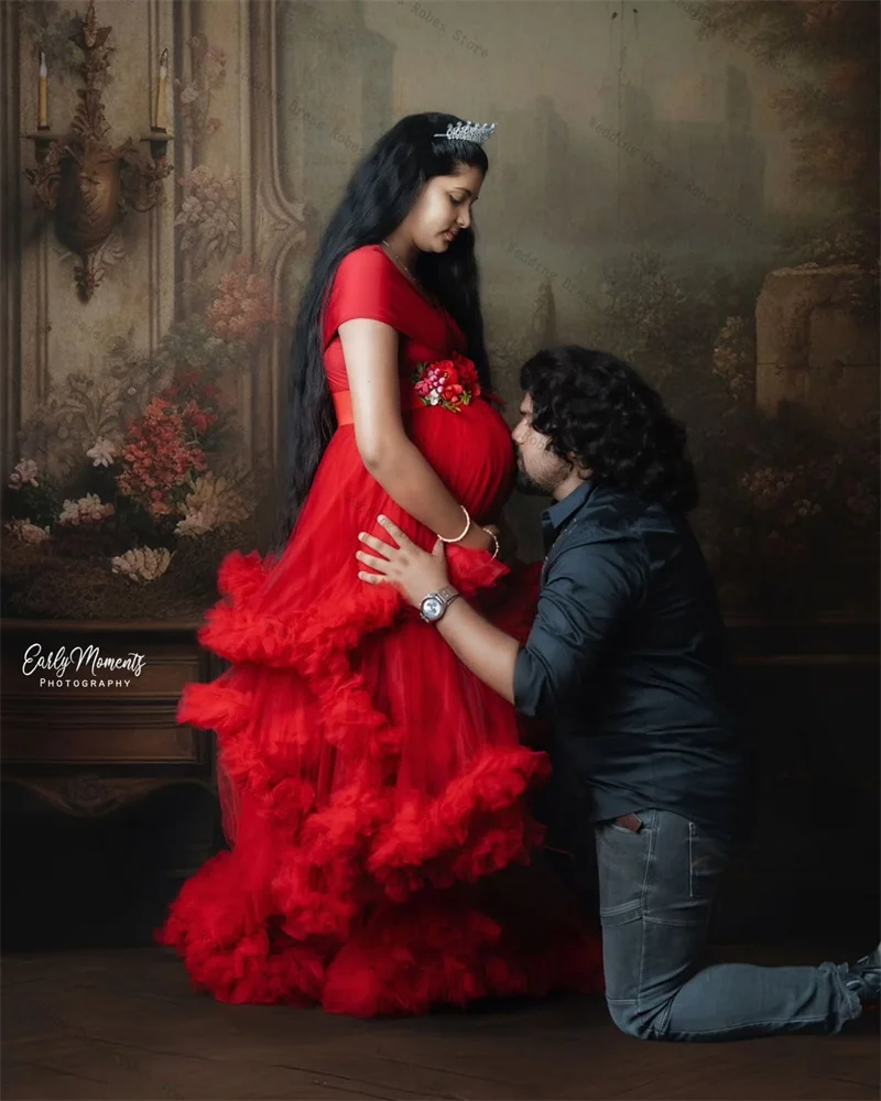Red Woman Pregnant Prom Dress Sexy V Neck Belted 3D Flower Short Sleeves Maternity Robes Evening Gown Sleepwear Customized
Red Woman Pregnant Prom Dress Sexy V Neck Belted 3D Flower Short Sleeves Maternity Robes Evening Gown Sleepwear Customized