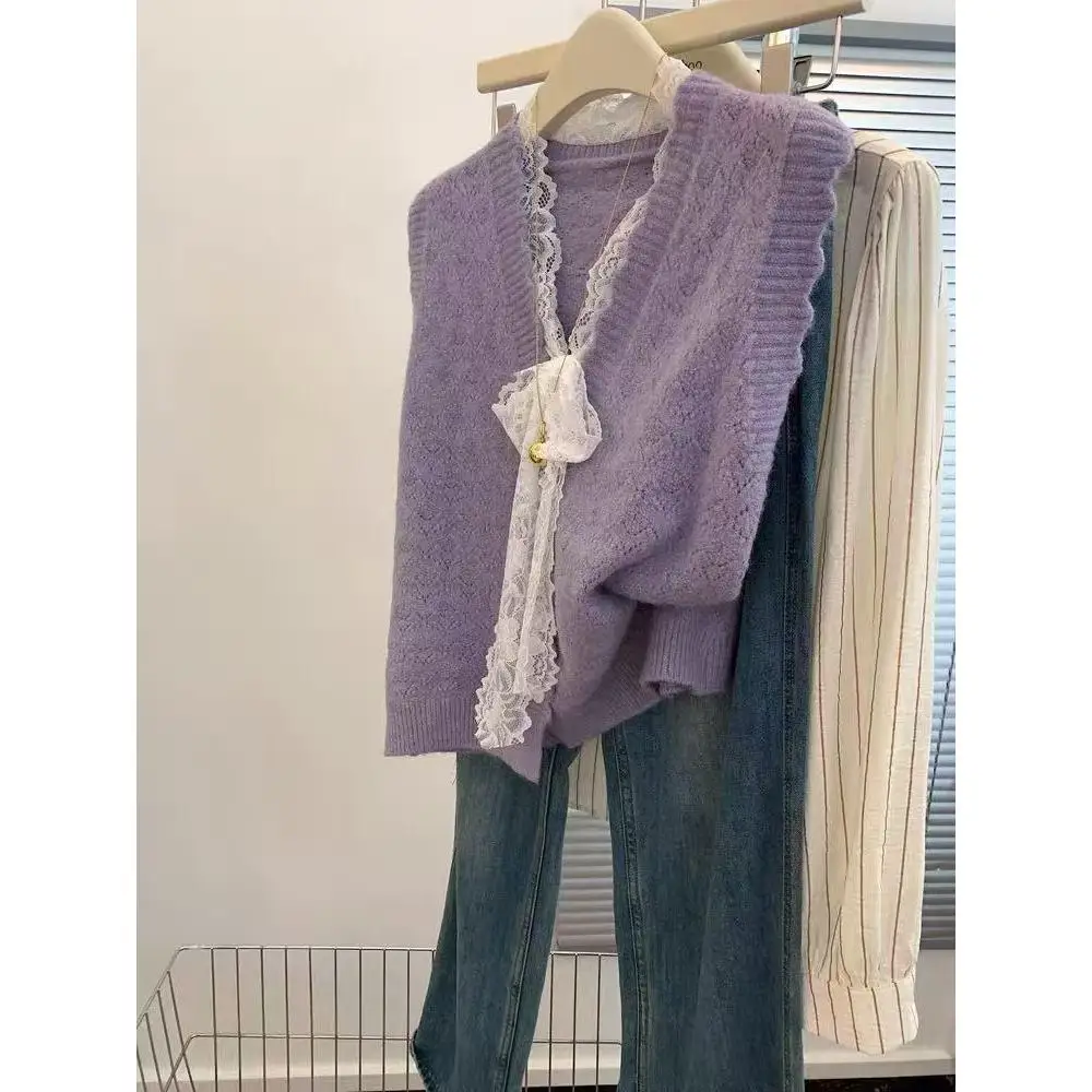 Dopne фиолетовая кружевная бейка с узлом V-Ne Small Fraance Sle вязаный жилет свитер топ с плечами для женщин INS
Dopne фиолетовая кружевная бейка с узлом V-Ne Small Fraance Sle вязаный жилет свитер топ с плечами для женщин INS