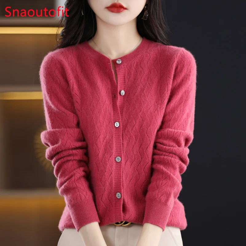 Spring and Autumn New Wool Cardigan Women's Round Neck Wave Hollowed Out Knitted Sweater Coat Gentle Loose Long-Sleeved Chic Top
Spring and Autumn New Wool Cardigan Women's Round Neck Wave Hollowed Out Knitted Sweater Coat Gentle Loose Long-Sleeved Chic Top