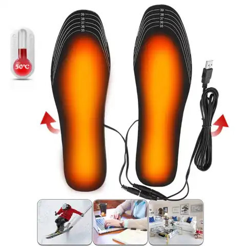 USB Rechargeable Heated Insoles, Adjustable Temperature 3 Levels Electric Foot Warmer for Winter Outdoor Skiing Hiking Camping