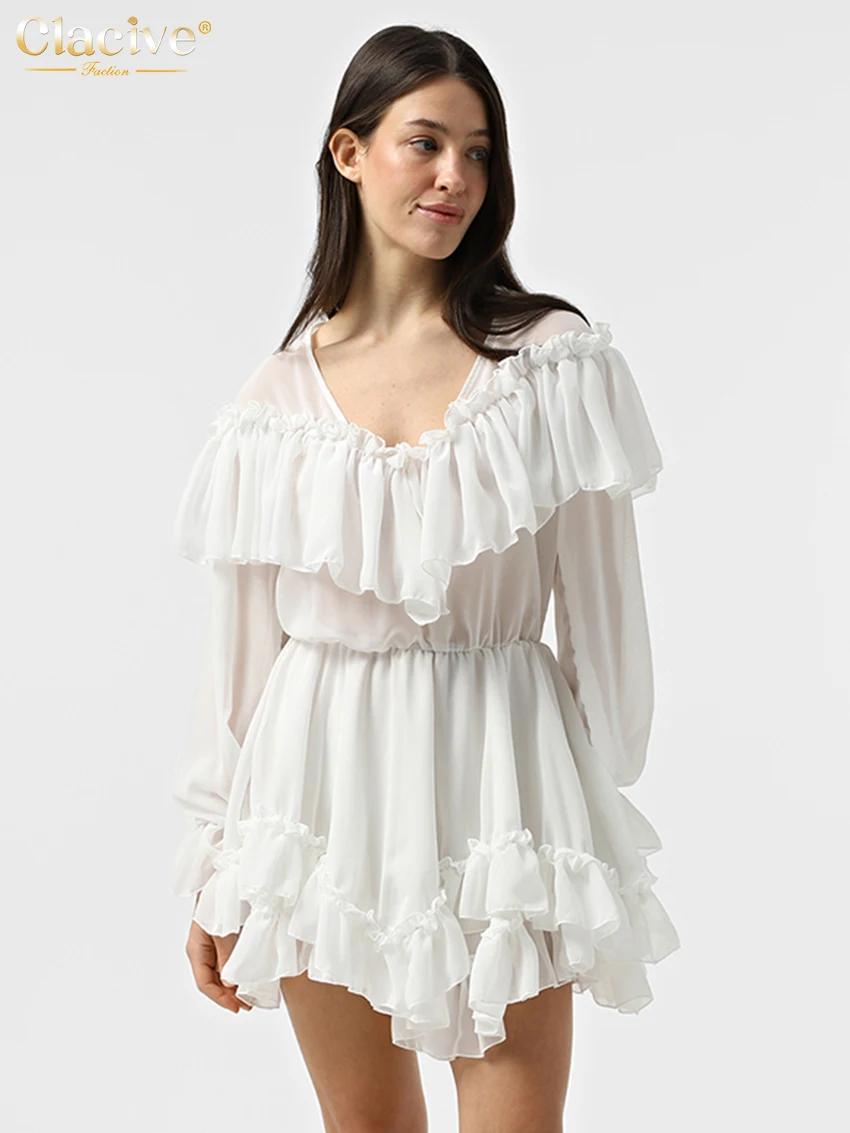 Clacive Fashion Loose White Women Dress 2025 Sexy V-Neck Long Sleeve Mini Dresses Elegant Classic High Waist Ruffle Female Dress
Clacive Fashion Loose White Women Dress 2025 Sexy V-Neck Long Sleeve Mini Dresses Elegant Classic High Waist Ruffle Female Dress