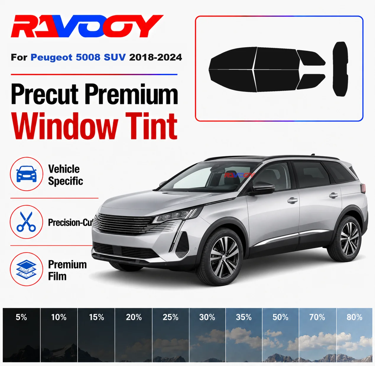 Premium Precut Window Tint Kit Front Rear Windows Rear Windshield For Peugeot 5008 SUV 2018-2024 Complete Set Nano Ceramic Film
Premium Precut Window Tint Kit Front Rear Windows Rear Windshield For Peugeot 5008 SUV 2018-2024 Complete Set Nano Ceramic Film