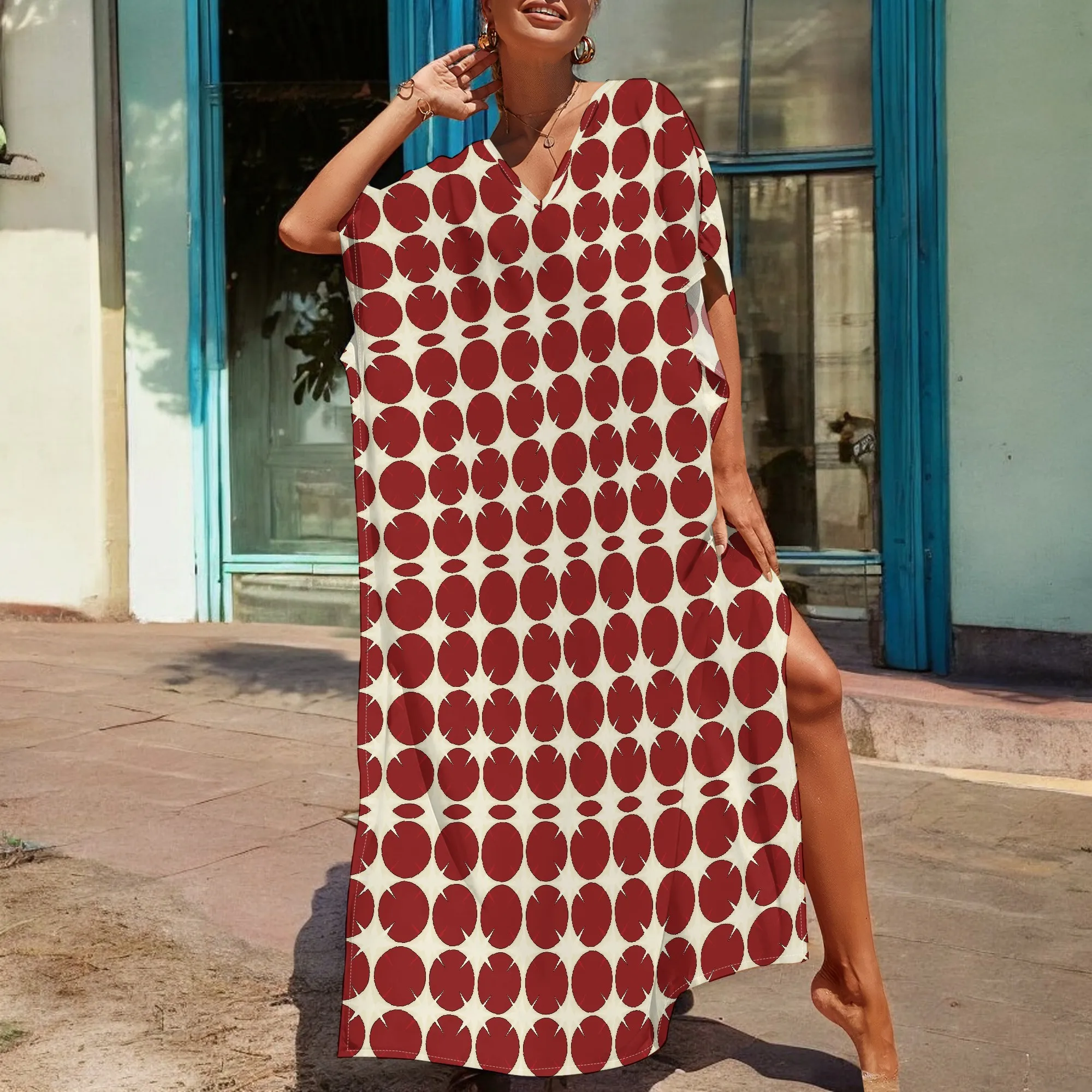 Abstract Circle Print Kaftan Dress S-3XL Afro Style V-Neck Loose Gown for Summer Vacation or Picnic
Abstract Circle Print Kaftan Dress S-3XL Afro Style V-Neck Loose Gown for Summer Vacation or Picnic